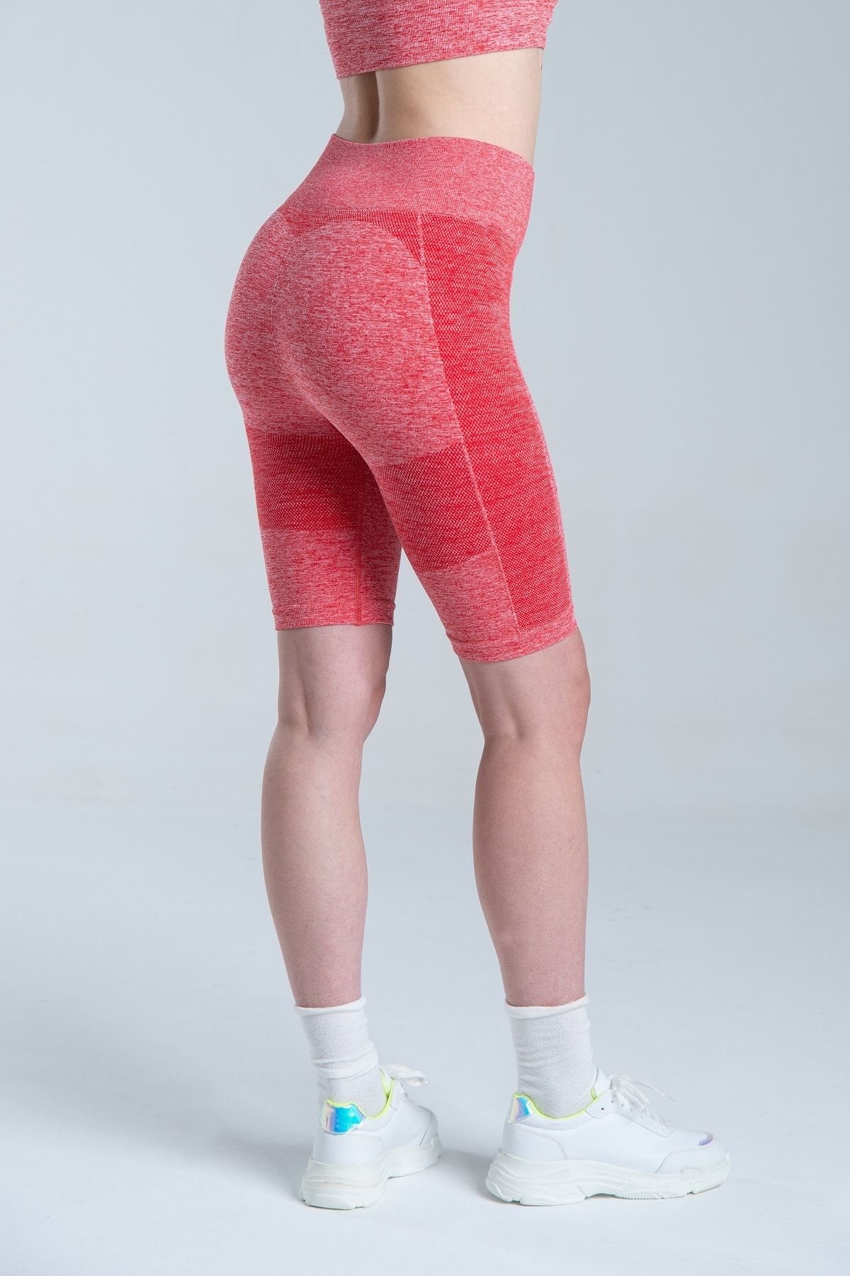 Vienfit Kadın Yüksek Bel Dikişsiz Kısa Spor Tayt - Biker Şort - Energy Serisi Kırmızı