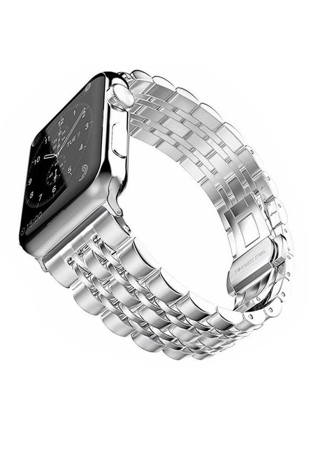 DarkSent Apple Watch 44mm Renkli Desenli Metal Kordon Gümüş