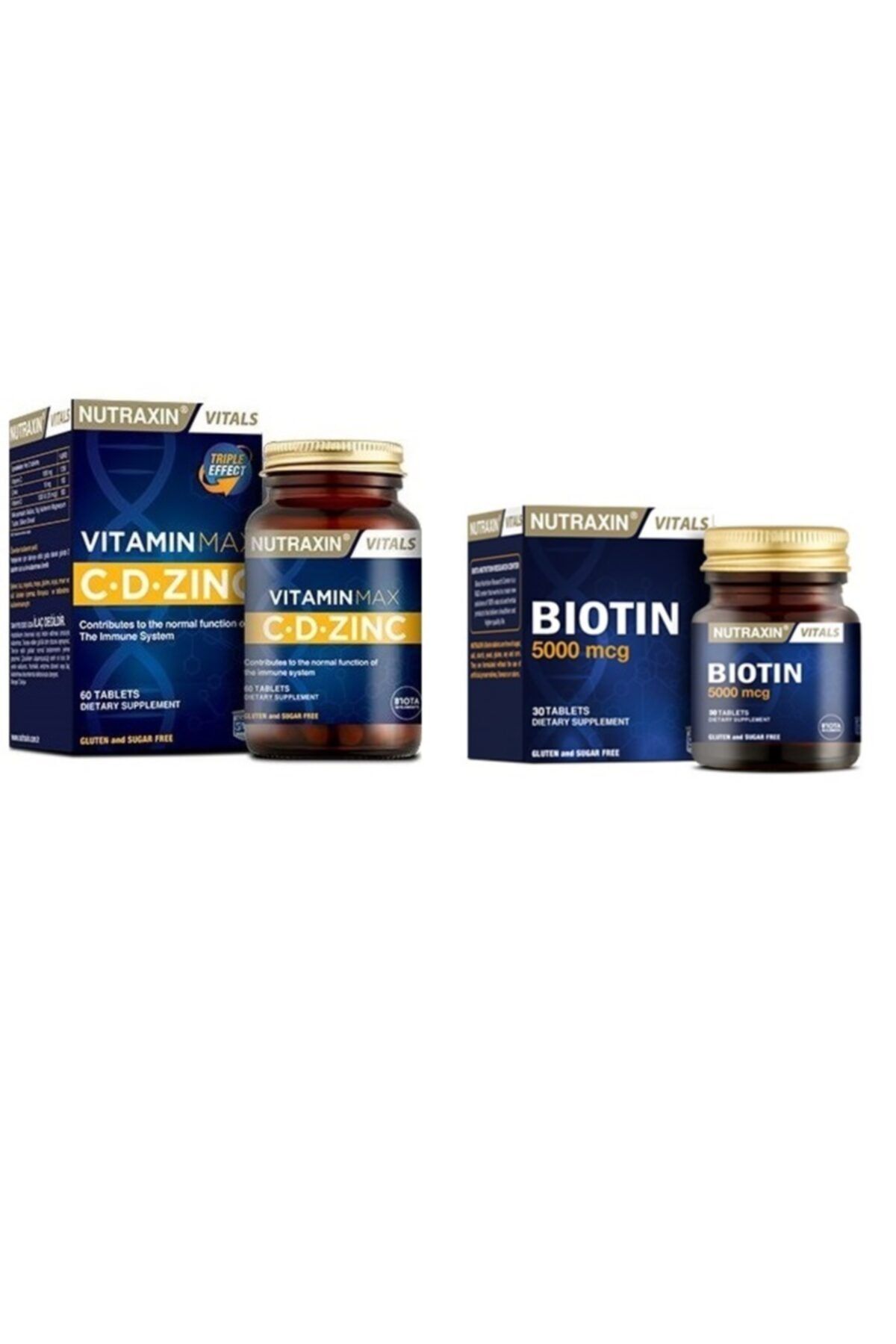 Nutraxin 1000 Mg C Vitamini,1000 Iu D Vitamini Ve 10 Mg Çinko 60 Tablet + 5000 Mcg Biotin 30 Tablet