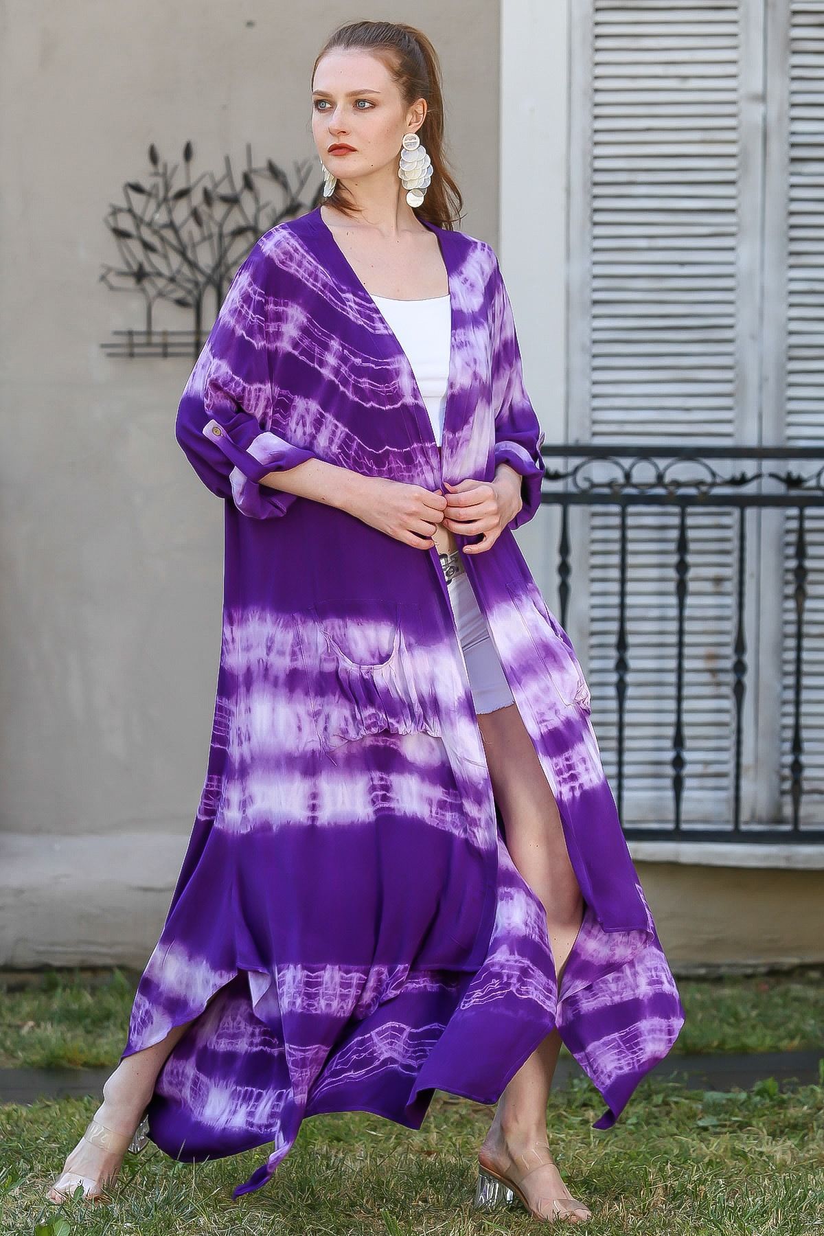 Chiccy Kadın Mor Batik Desenli Cepli Kol Ayarlı Dokuma Ceket M10210100CE99000