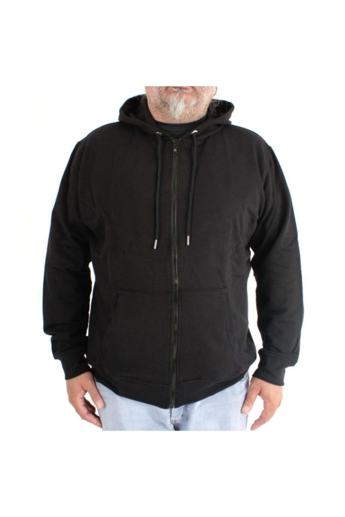 Bant Giyim Büyük Beden 4XL Fermuarlı Baharlık Siyah Sweatshirt