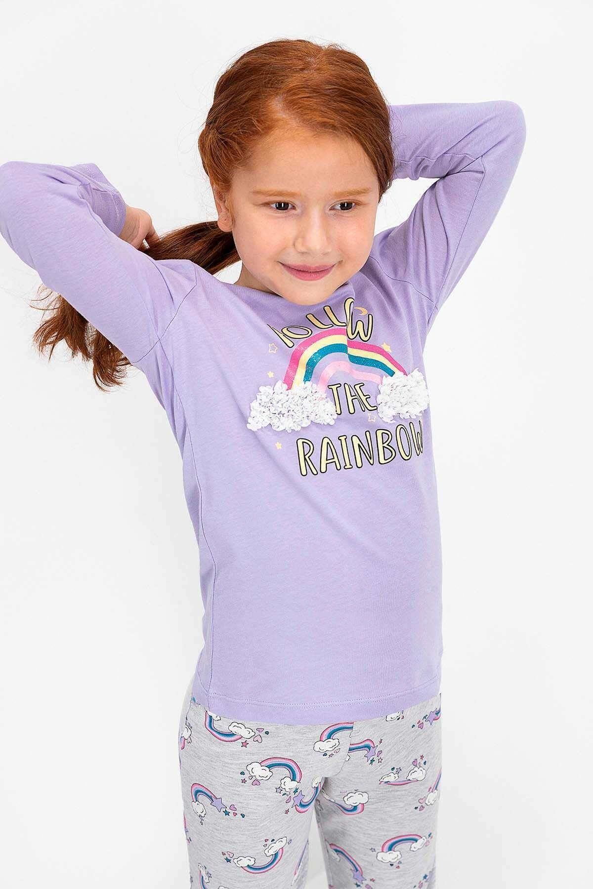 Rolypoly Kız Çocuk Follow The Rainbow Lila Uzun Kol Pijama Takımı 2455