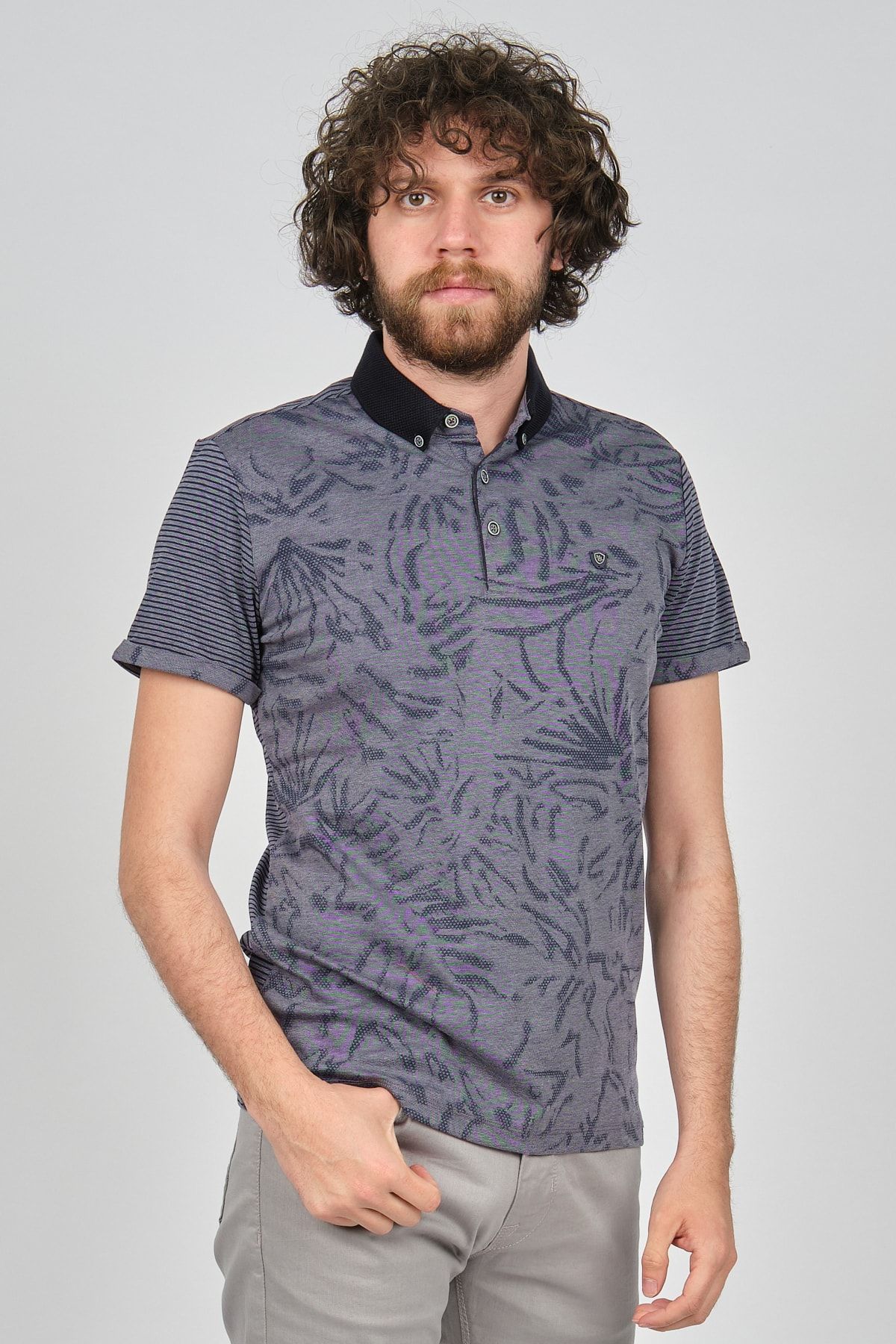 Mcl Giyim Erkek Desenli Slim Fit Polo Yaka T-shirt 2076199 Lacivert
