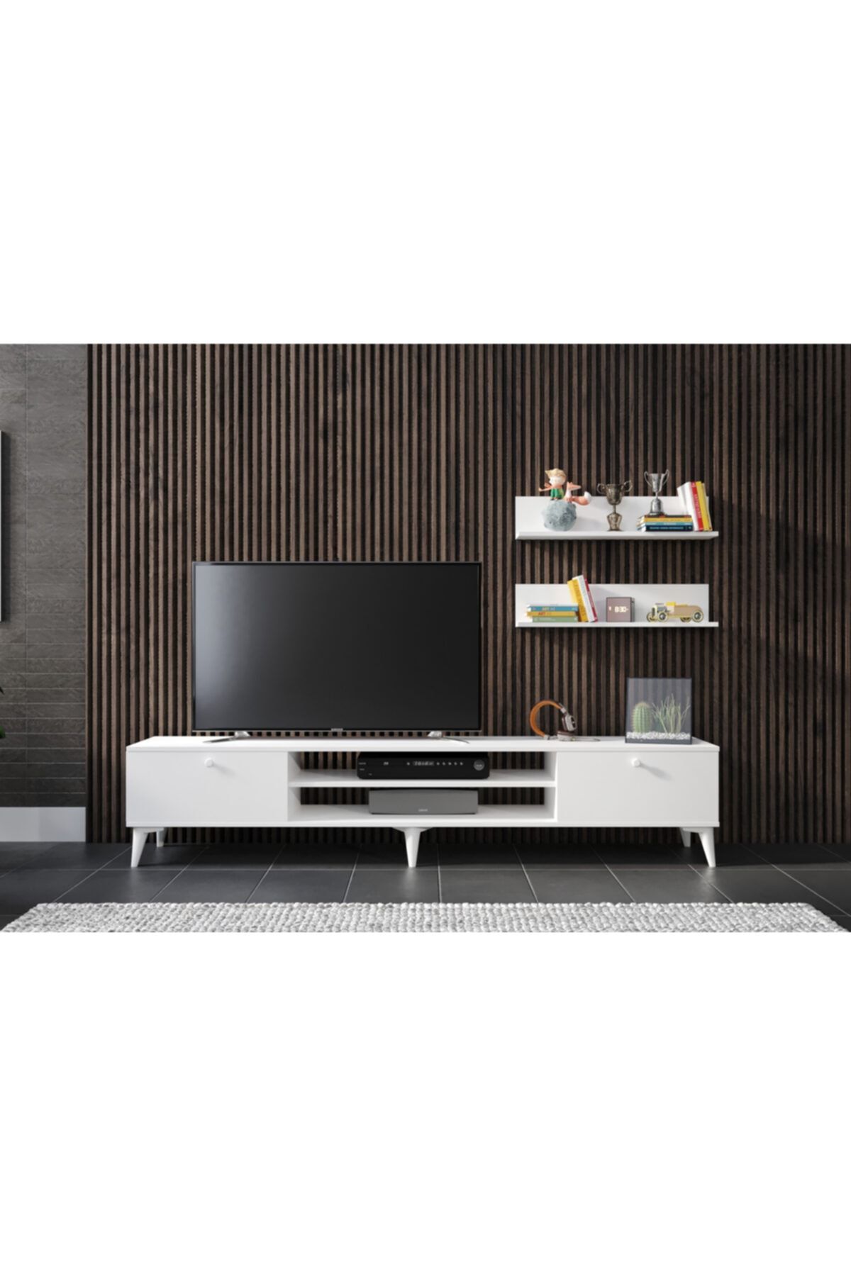 KZNMOB HOME Zenit 220cm Beyaz Raflı Tv Ünitesi - Tamamı 1. Kalite Mdf