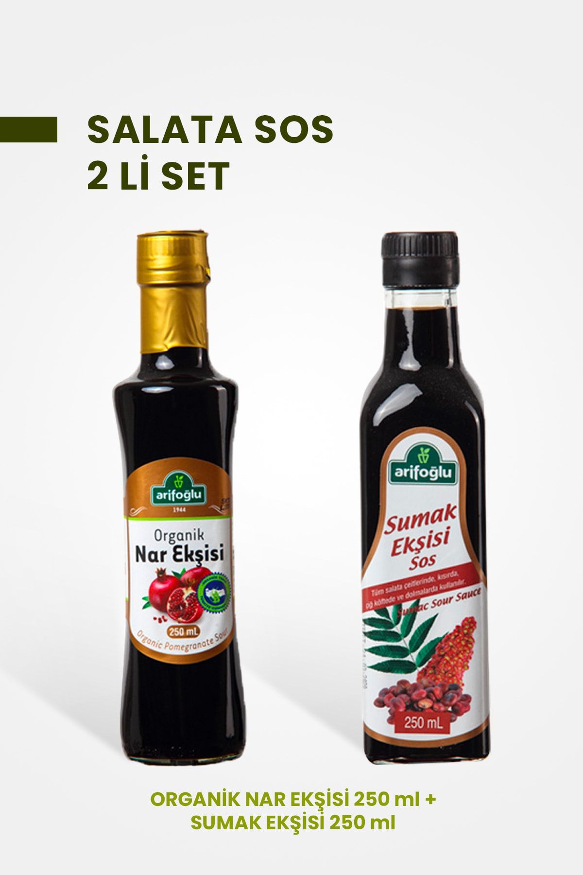 Arifoğlu Organik Nar Ekşisi 250 ml + Sumak Ekşisi Sos 250 ml 2 Li Set