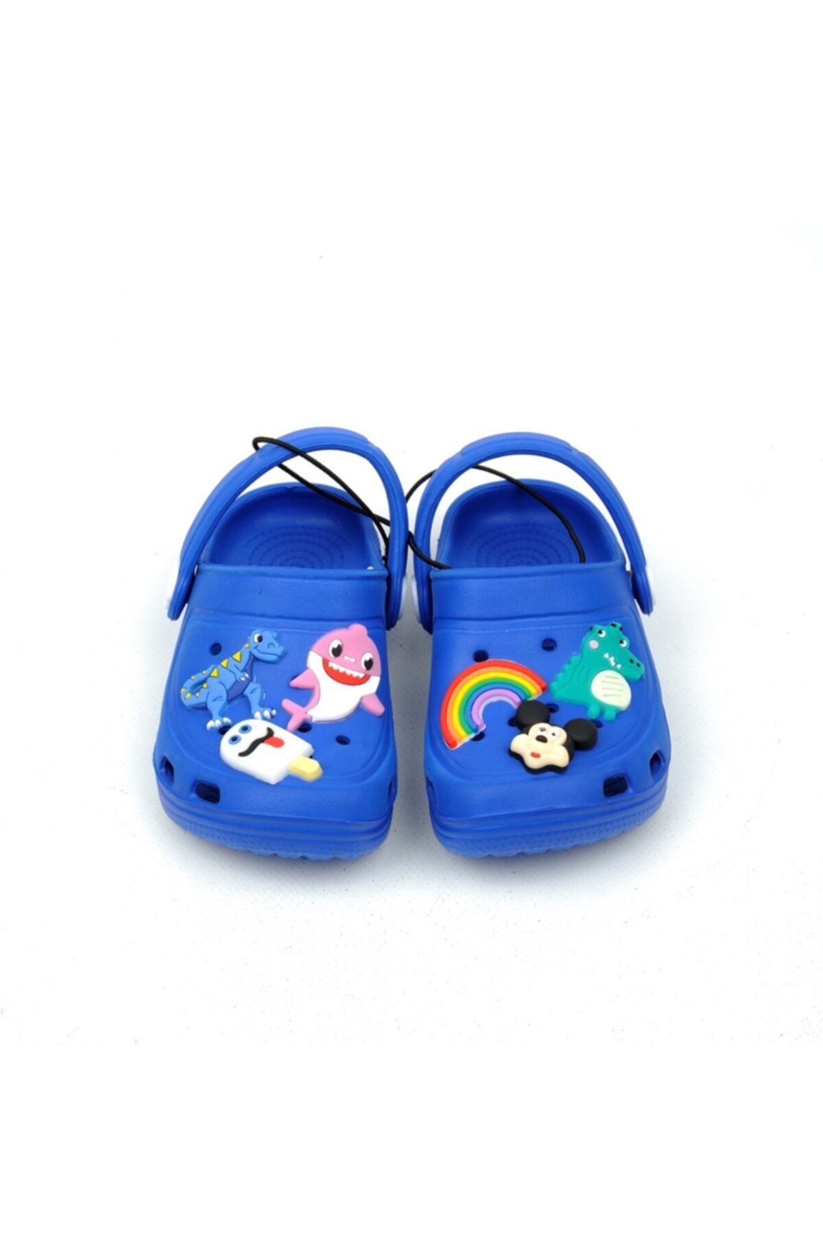 QUEEN AKSESUAR Crocs Tarz Model Sandalet Terlik Mickey Dinazor Süslü Erkek Çocuk Saks Mavi