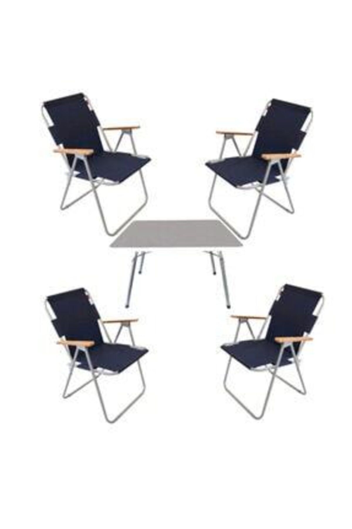 Marketonya 60x80 Beyaz Katlanır Masa + 4 Adet Lacivert Kamp Sandalyesi Katlanır Sandalye Piknik Plaj Sandalyesi
