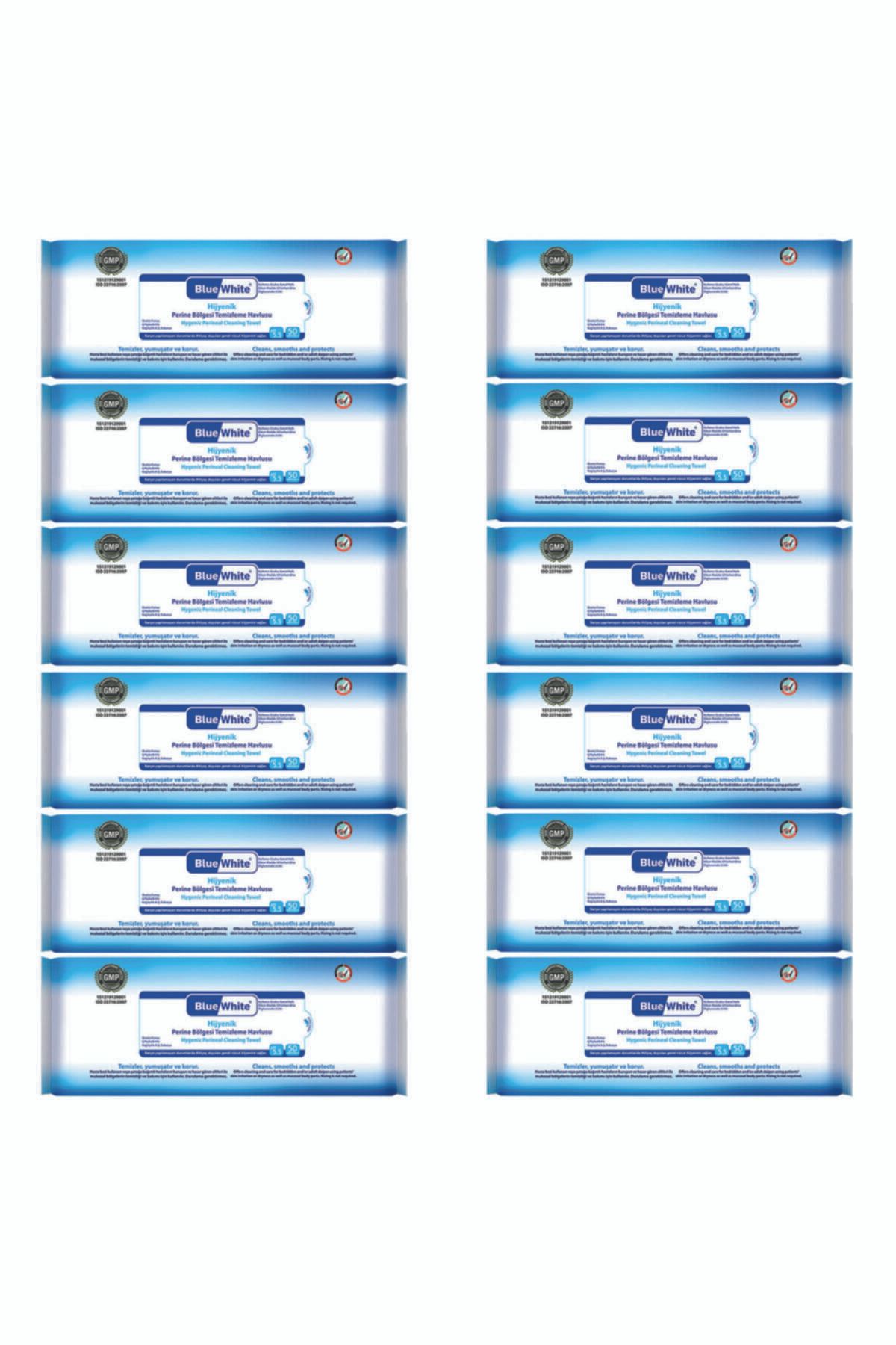 Bluewhite Antibakteriyel Perine Bölgesi Vücut Temizleme Havlusu-mendili 50 Li 12 Paket 600 Kullanım