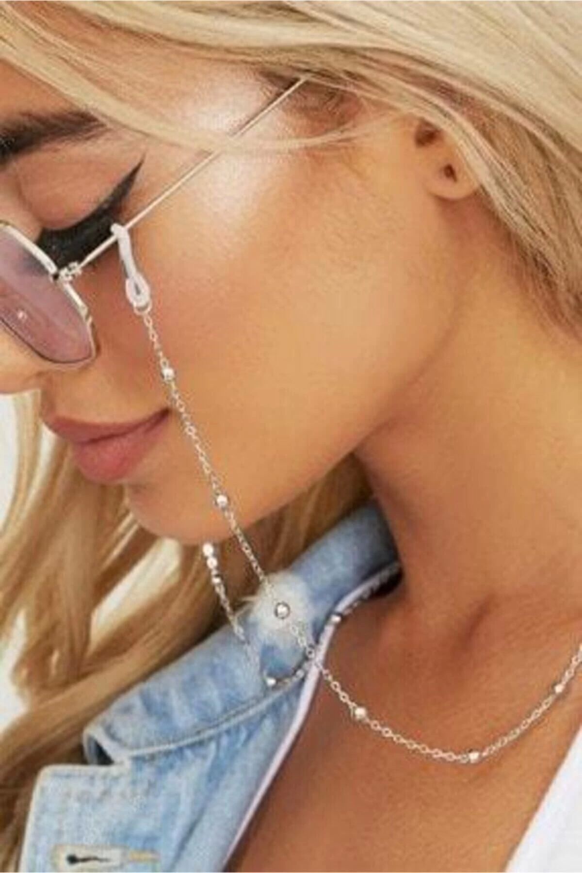 ROSALINDA COLLECTION Gözlük Zinciri Chic Minik Toplu Gümüş Rengi Silver Kadın Gözlük Askısı