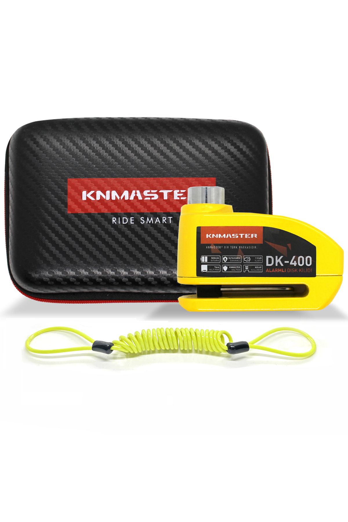 Knmaster Disk Kilidi Dk-400 7mm Alarmlı Hatırlatma Kablosu Ve Çanta Hediyeli ( Sarı )