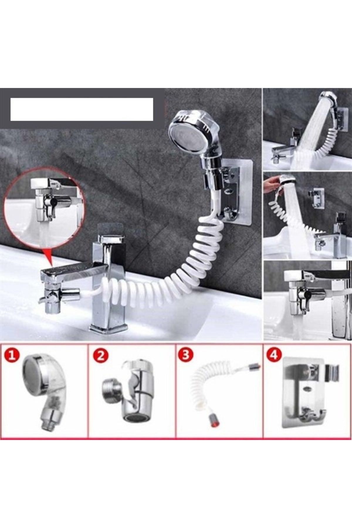 ATAMARKET Ayarlanabilir Hortumlu Hareketli Banyo Mutfak Lavabo Musluk Duş Başlığı