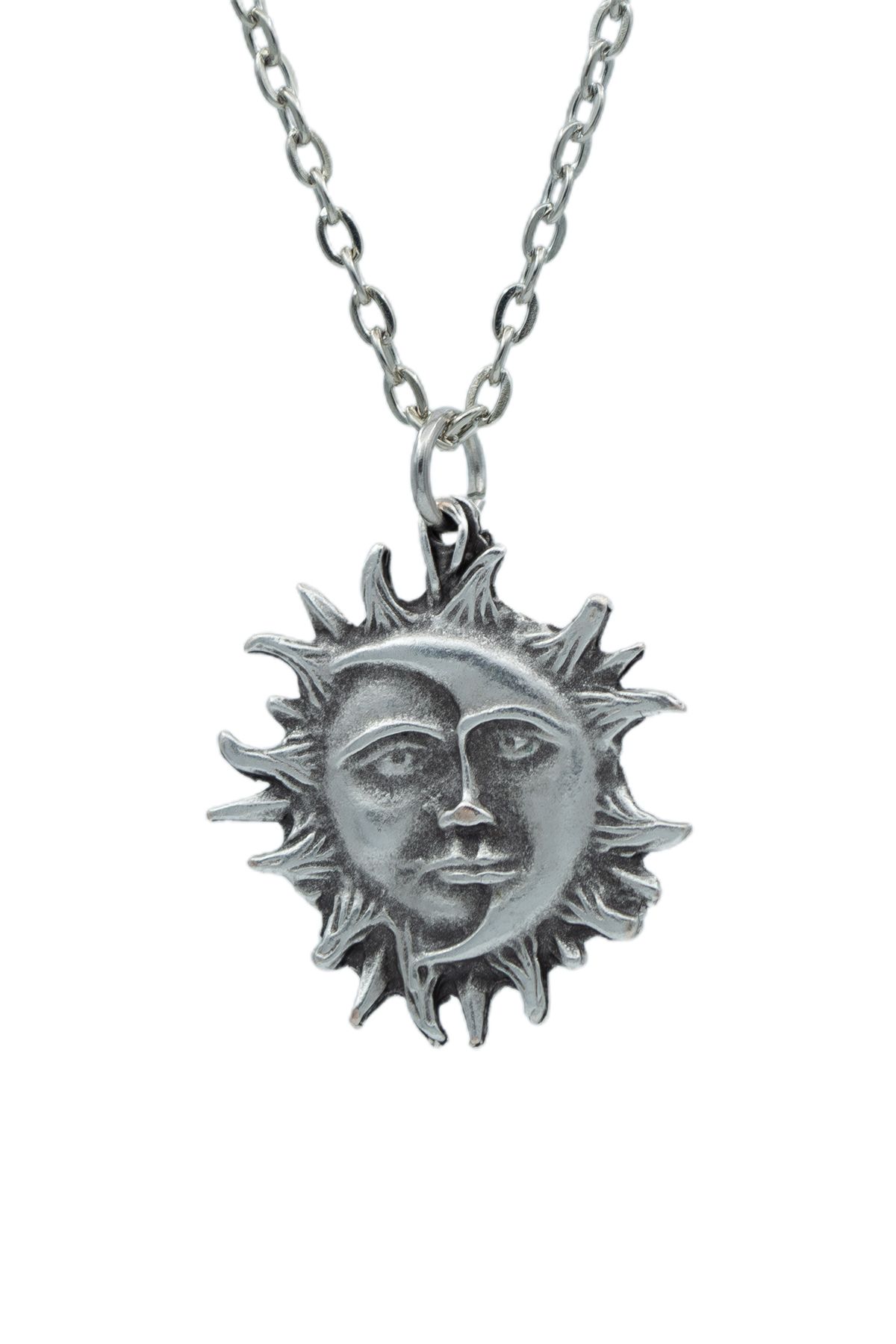 Bu Farklı Güneş Ev Ay Zincir Kolye - Gümüş Kaplama - Erkek Kadın Kolye - Kod:338