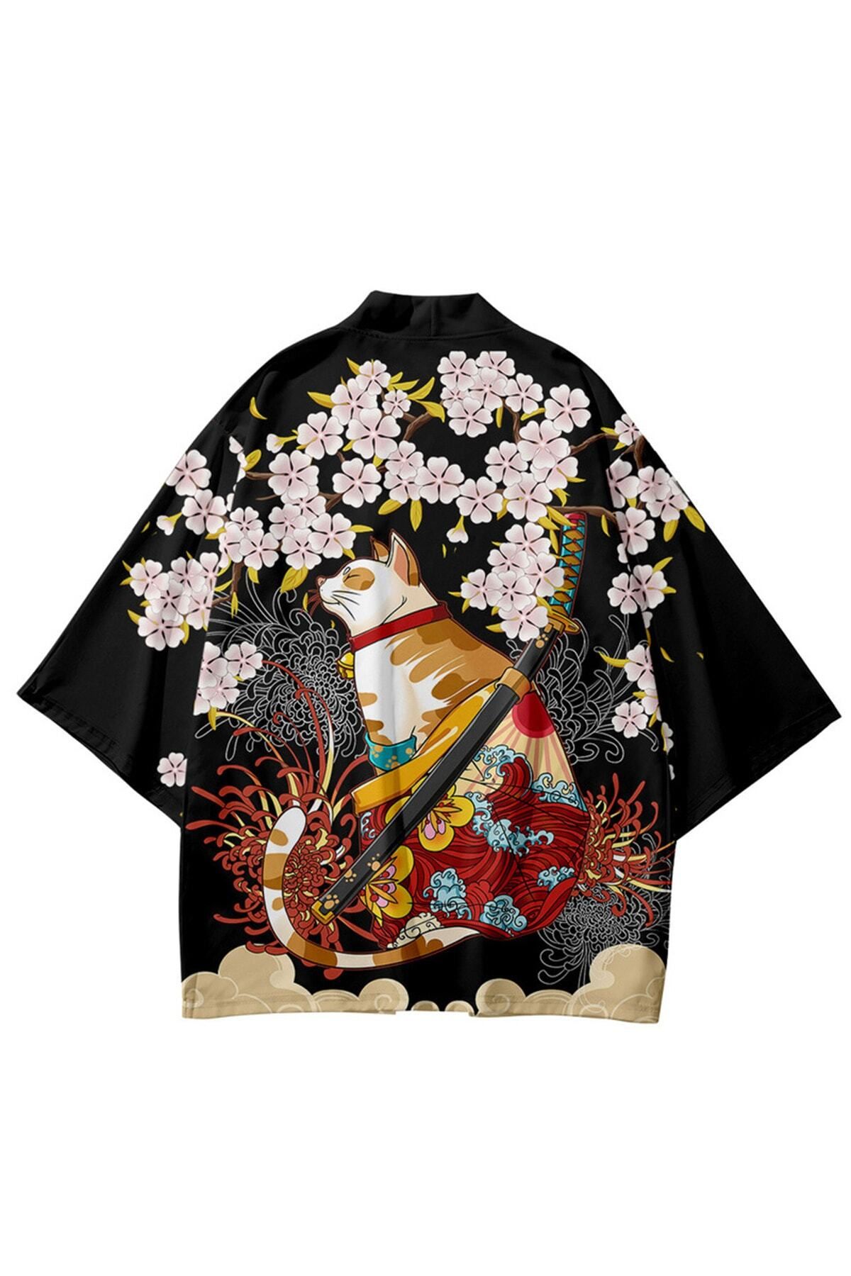 Elif Töngel Japon Kadın/erkek/unisex/oversize Siyah/bej/kırmızı Kimono-siyah 1008