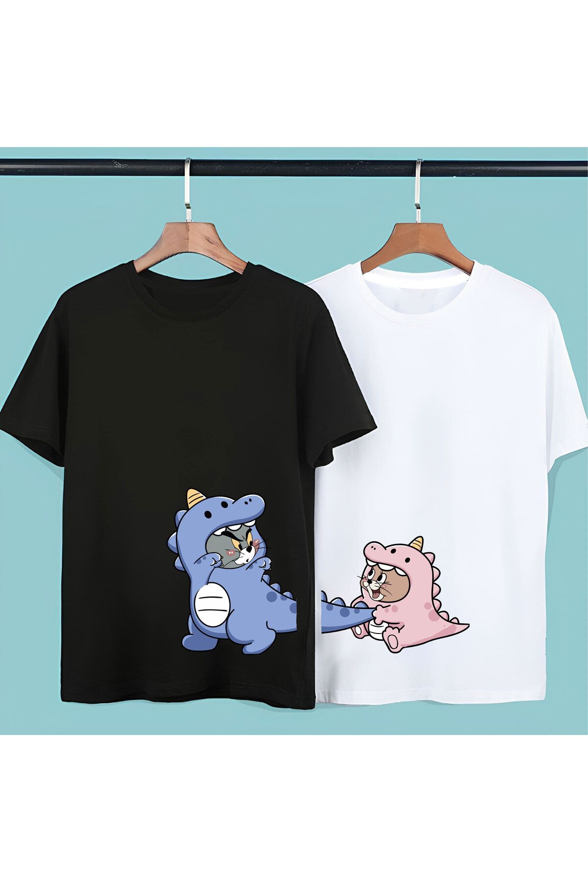 donamod 2 li Unisex Oversize Çift Arkadaş Sevgili Kardeş  Sevgililer Günü Anime Doğum Günü T-shirt Tişört