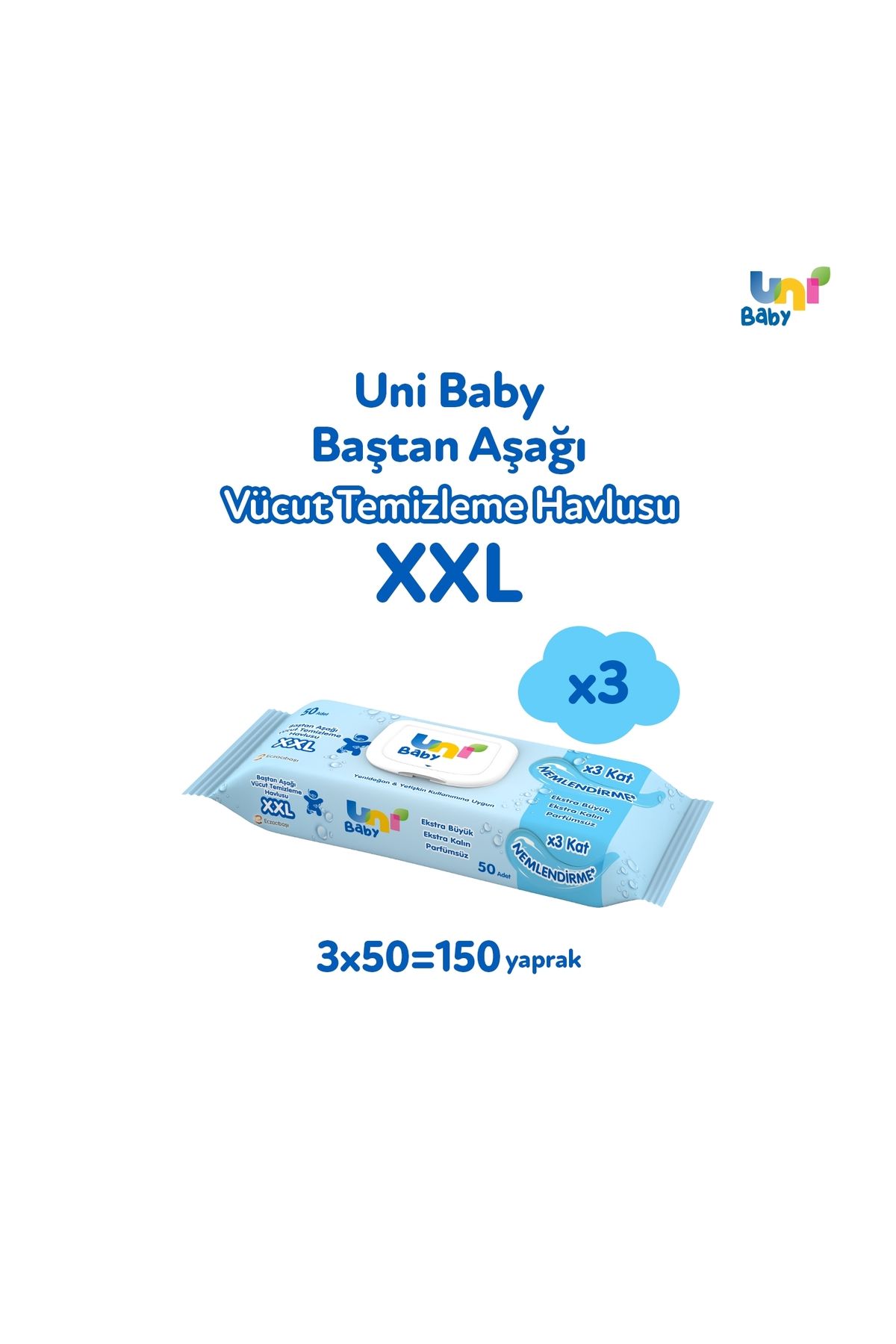 Uni Baby Vücut Temizleme Havlusu Xxl 3'lü 150 Yaprak