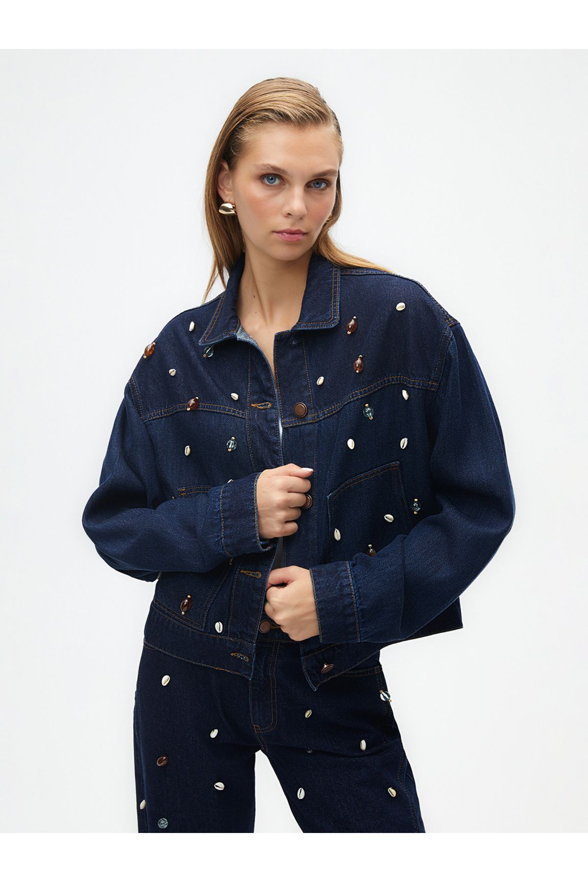 Nocturne Deniz Kabuğu Tasarımlı Jean Ceket