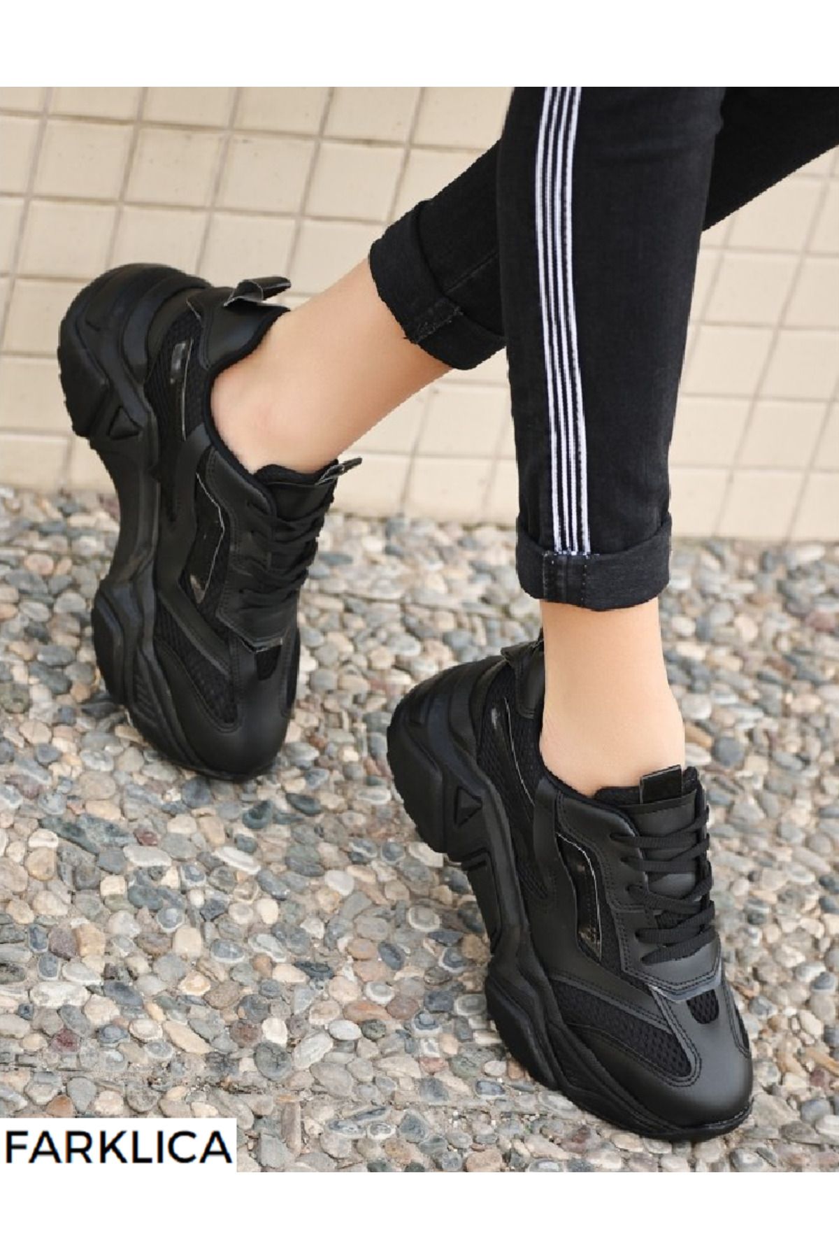 Farklıca Şık Tasarım Dicana Siyah Cilt Bağcıklı Spor Ayakkabı Frk-246862