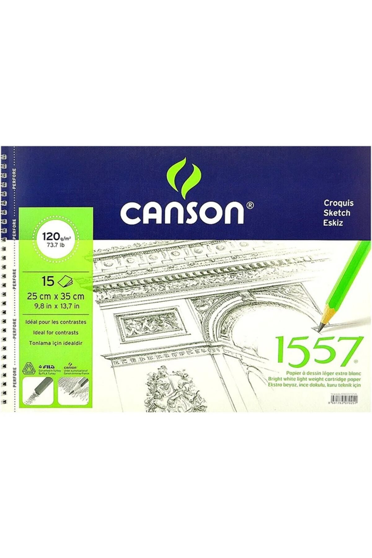 Canson 1557 25x35cm 15yp 120gr Spiralli Eskiz Çizim Resim Defteri / Fcns120152535