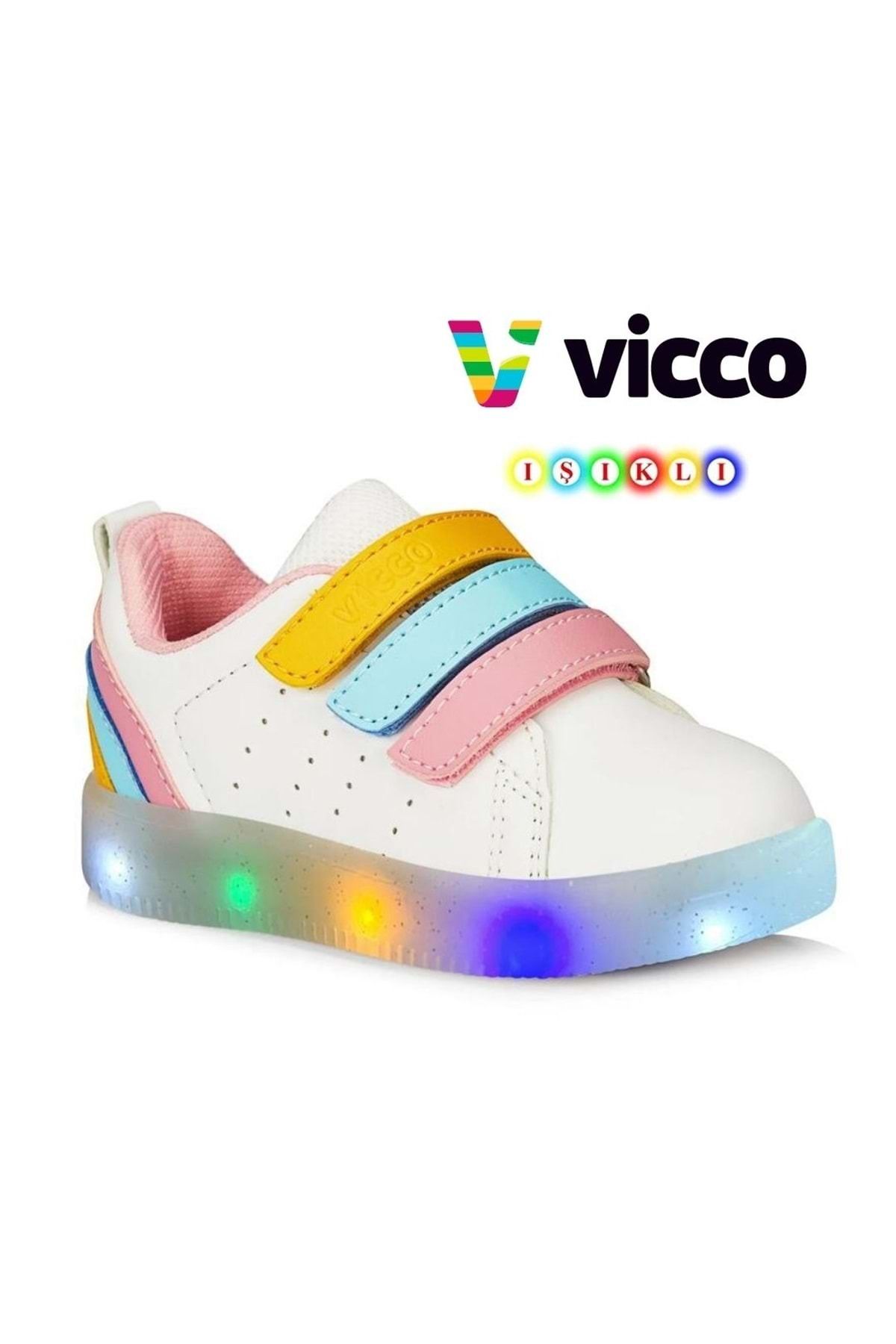 Kids Club Shoes Vicco Sun Işıklı Ortopedik Çocuk Spor Ayakkabı BEYAZ-PEMBE