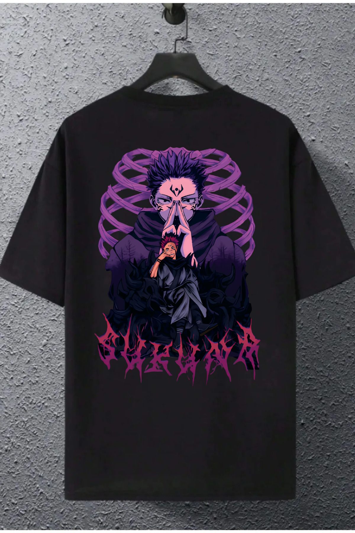 Massgai Unisex Tasarım Jujutsu Kaisen Yuji İtadori Sukuna Anime Baskılı Oversize %100 Pamuk T-shirt