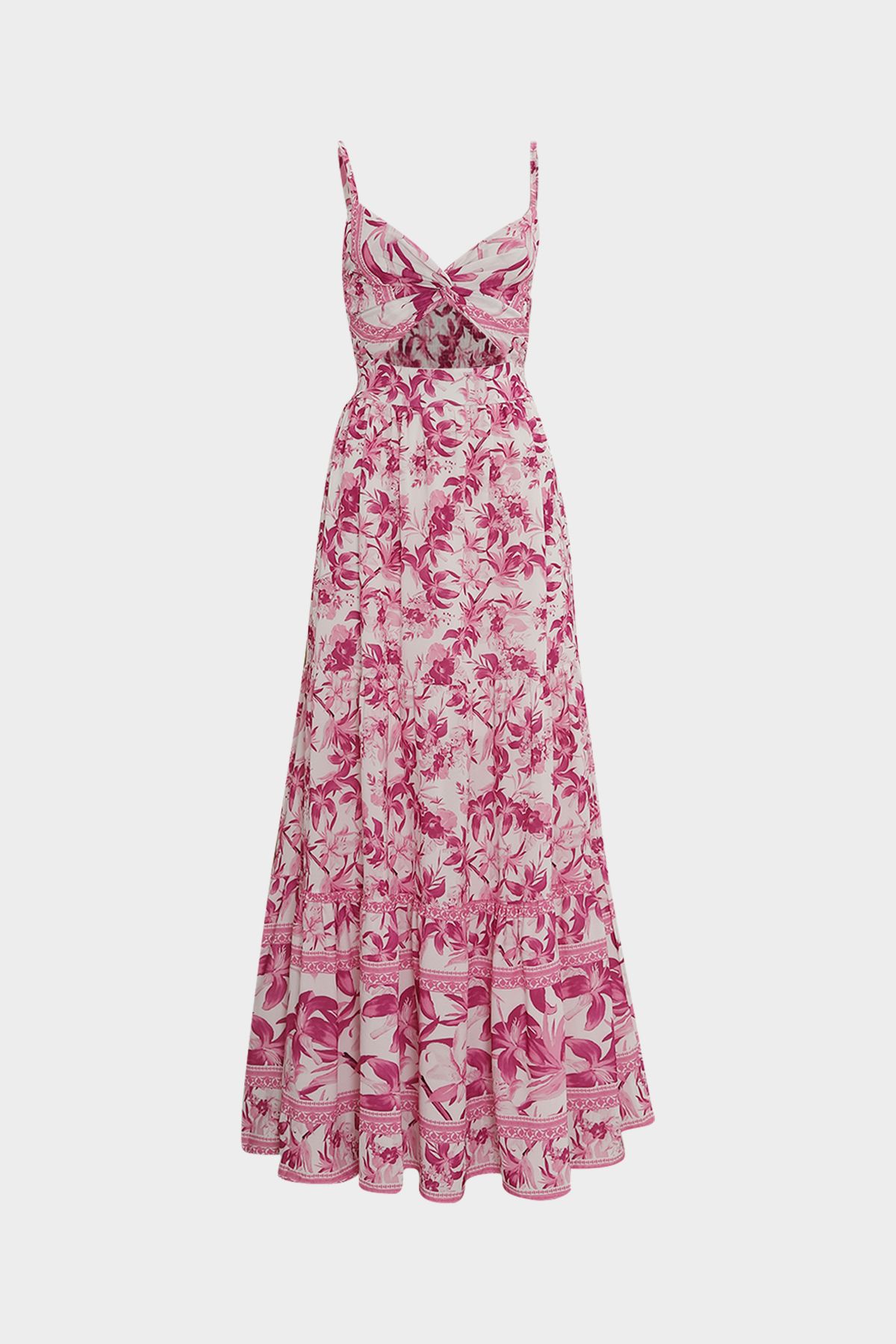 Açelya Okcu Premium Sırtı Gipe Detaylı Cut Out Çiçek Desenli Maksi Kadın Elbise