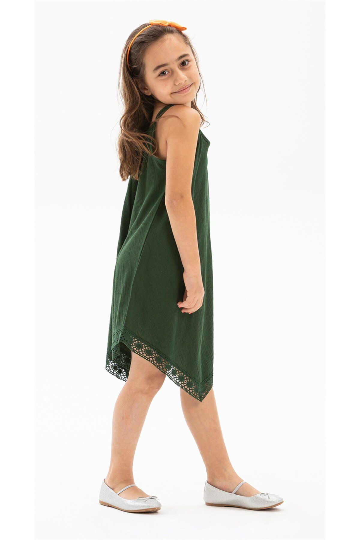 Eliş Şile Bezi Çağla Şile Bezi Kız Çocuk Yazlık Elbise Yeşil Ysl
