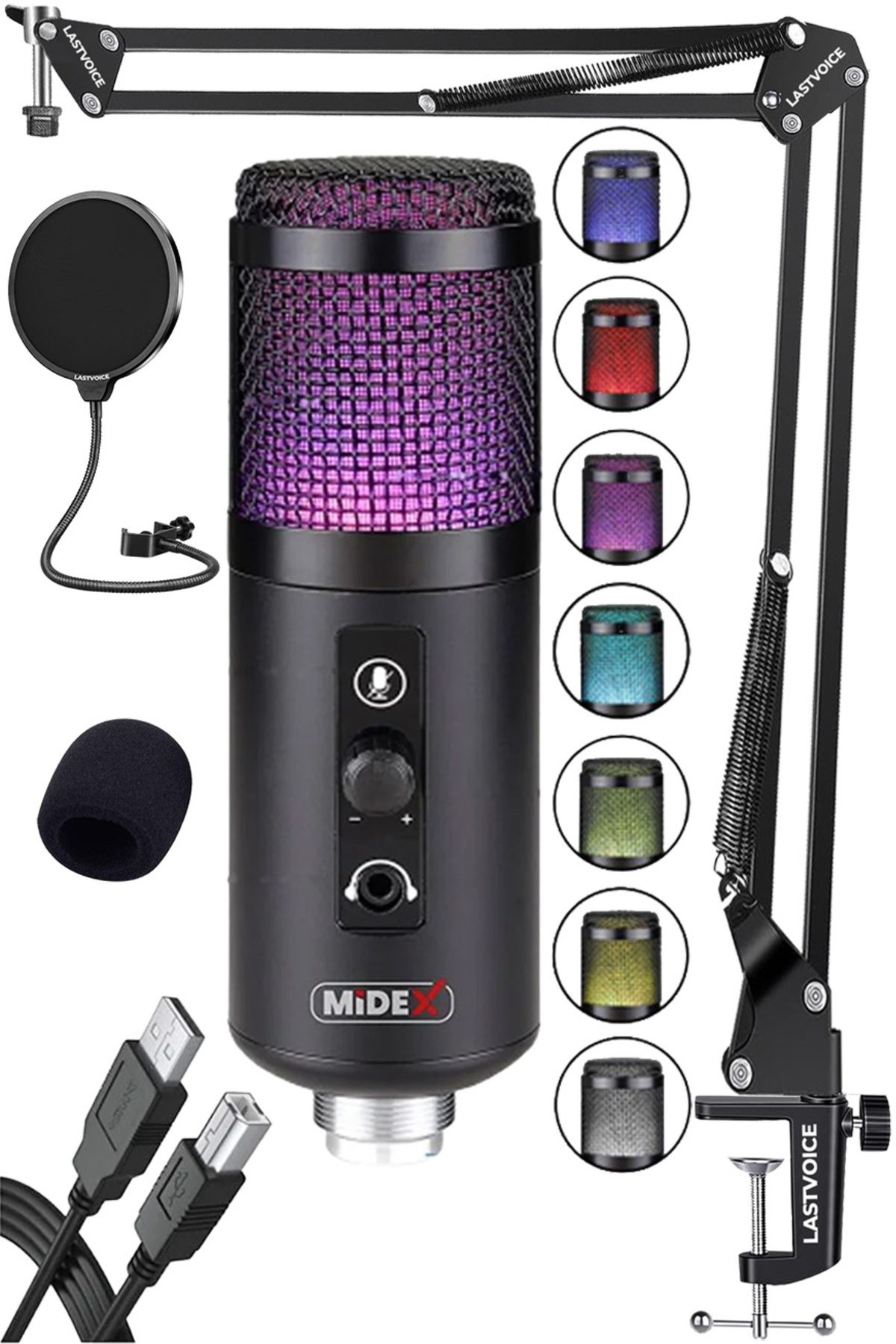 Midex V5 Rgb Set Usb Oyuncu Ve Yayıncı Mikrofonu Condenser Stüdyo