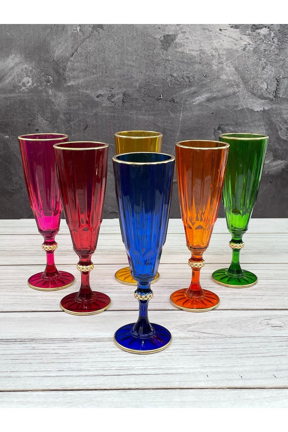 YzHome 6 Lı Renkli Cam Ayaklı Kahve Yanı Su Bardağı Bardak 180ml