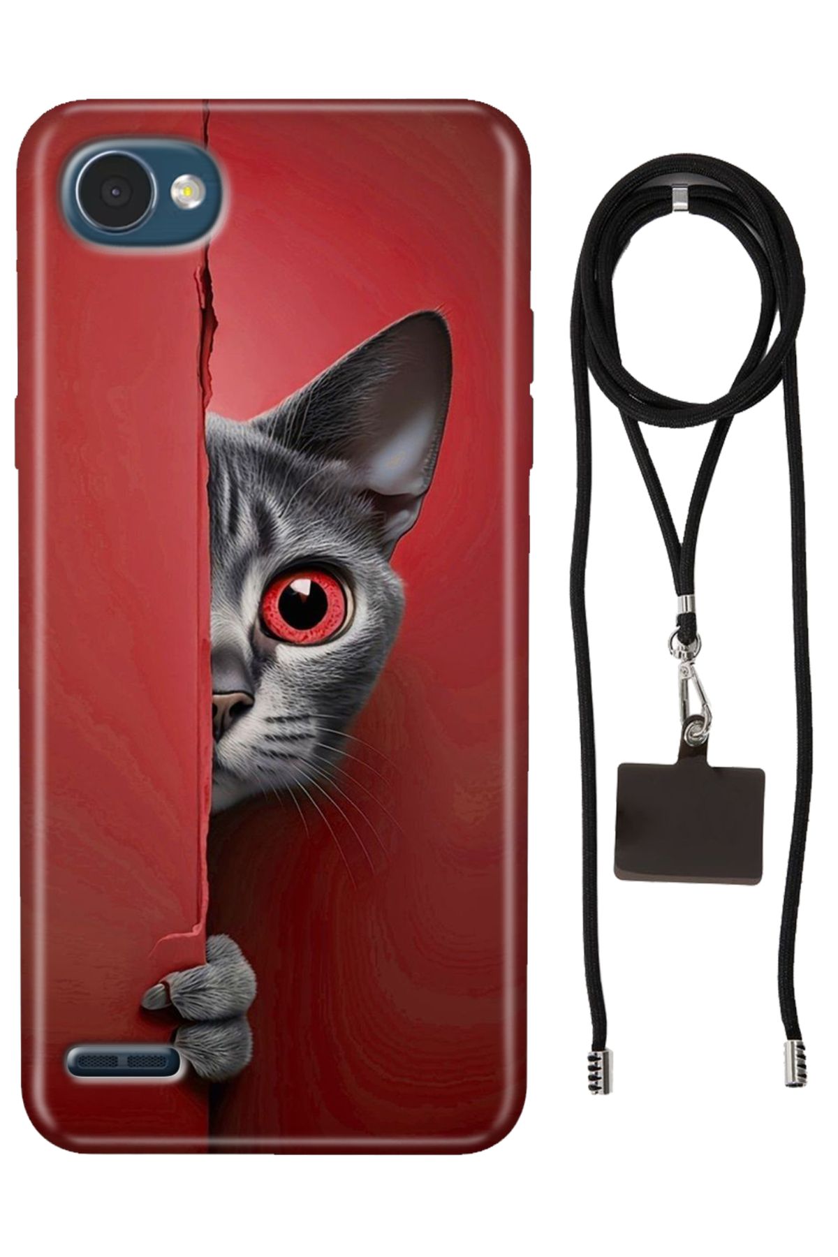 LG Q6 Kılıf Red Cat Silikon İpli Boyun Askı Aparatı