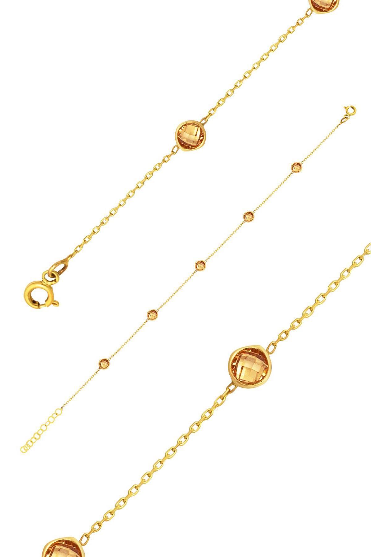 Bilezikci Garnet Taşlı 14 Ayar Altın Zincir Bileklik