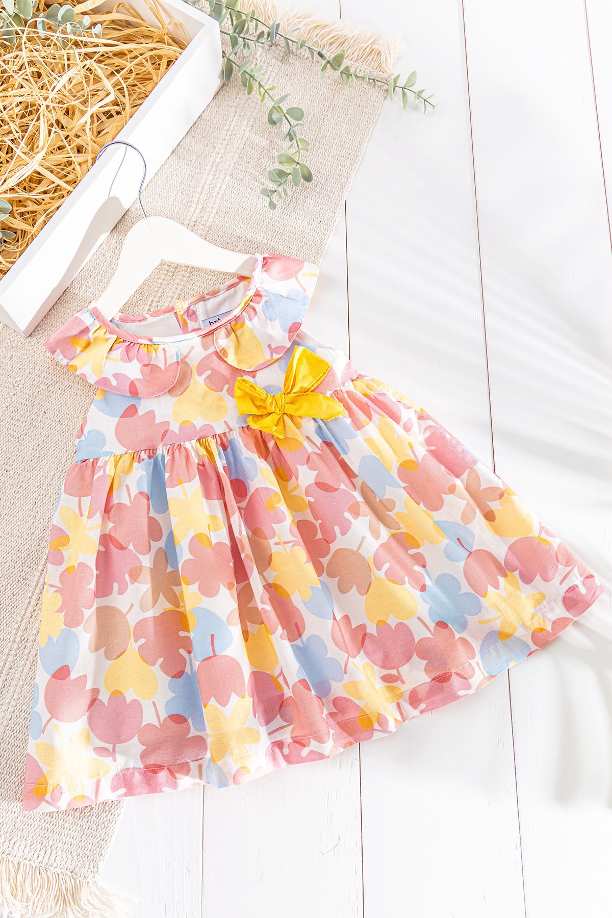 Babymod Çiçek Desenli Fiyonklu Yazlık Kız Bebek/çocuk Elbise