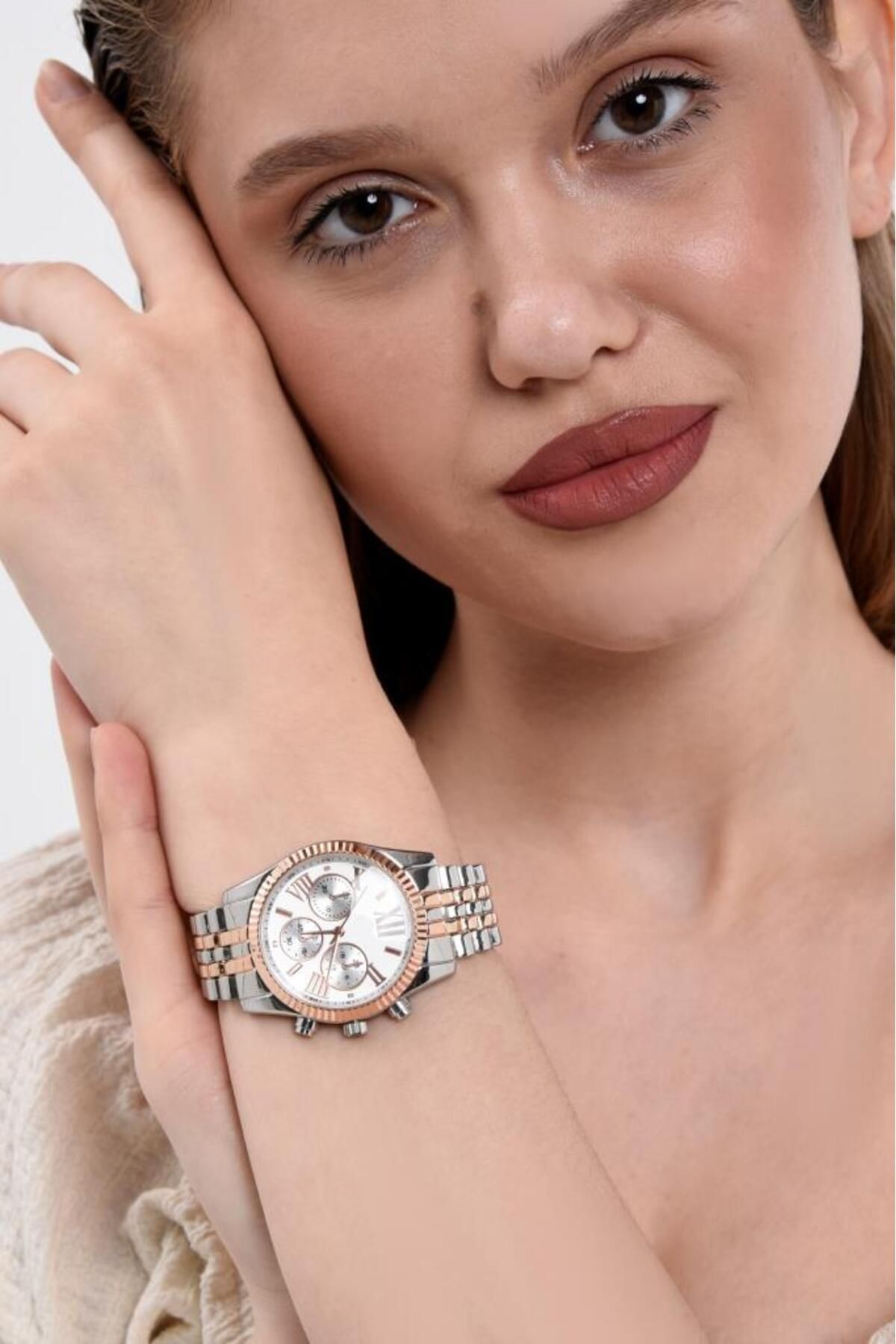 OQQO Roma Rakam Kasa Detaylı Rose Gümüş Kadın Kol Saati