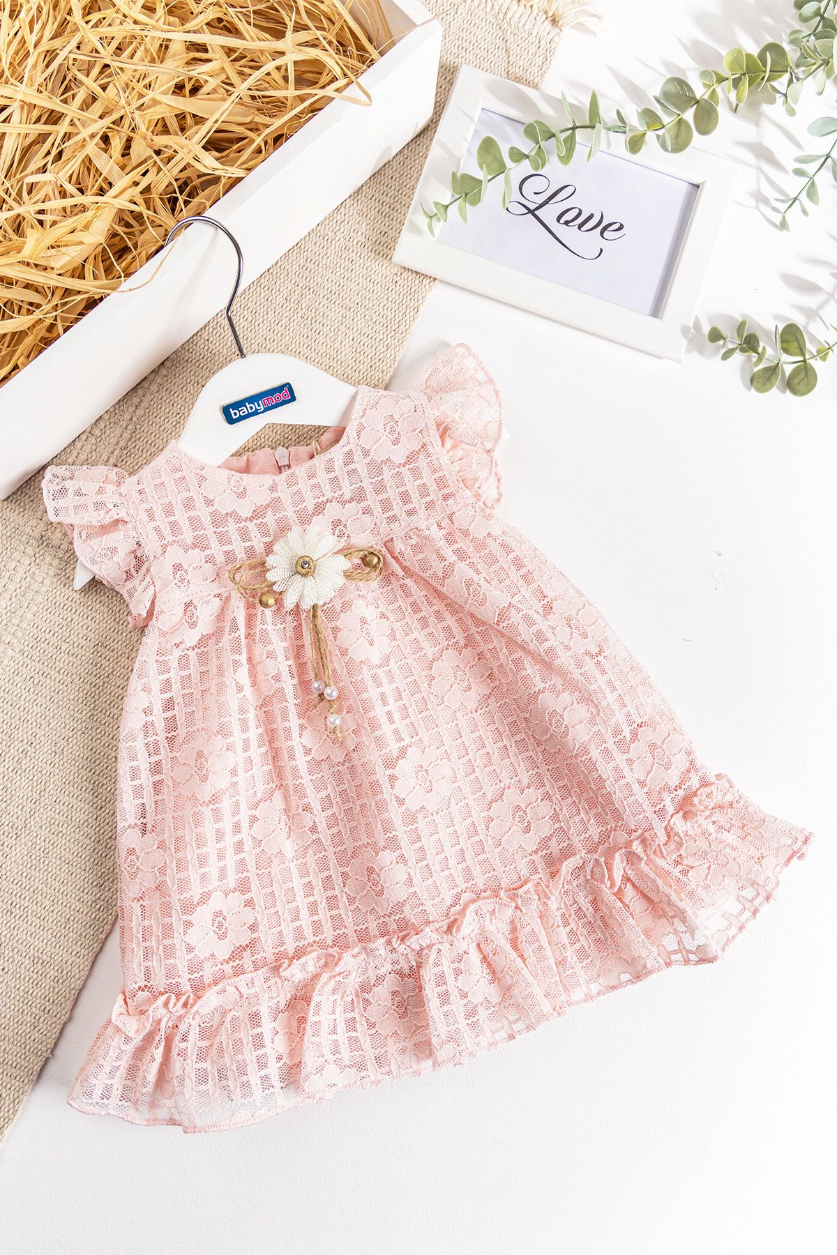 Babymod Çiçek Desenli Güpürlü Yazlık Kız Bebek Elbise