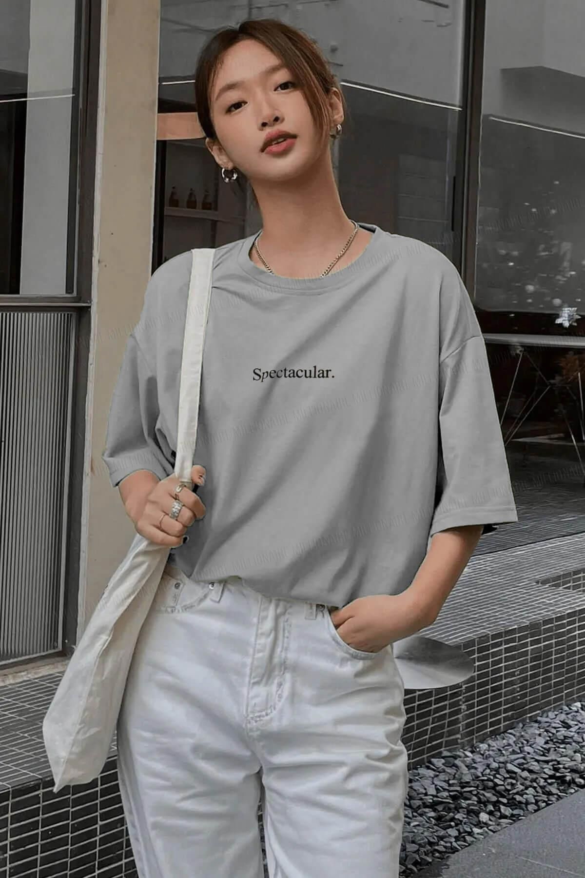 Teenage Millionaire Spectacular Gri Oversize Salas Boyfriend Kadın T-shirt