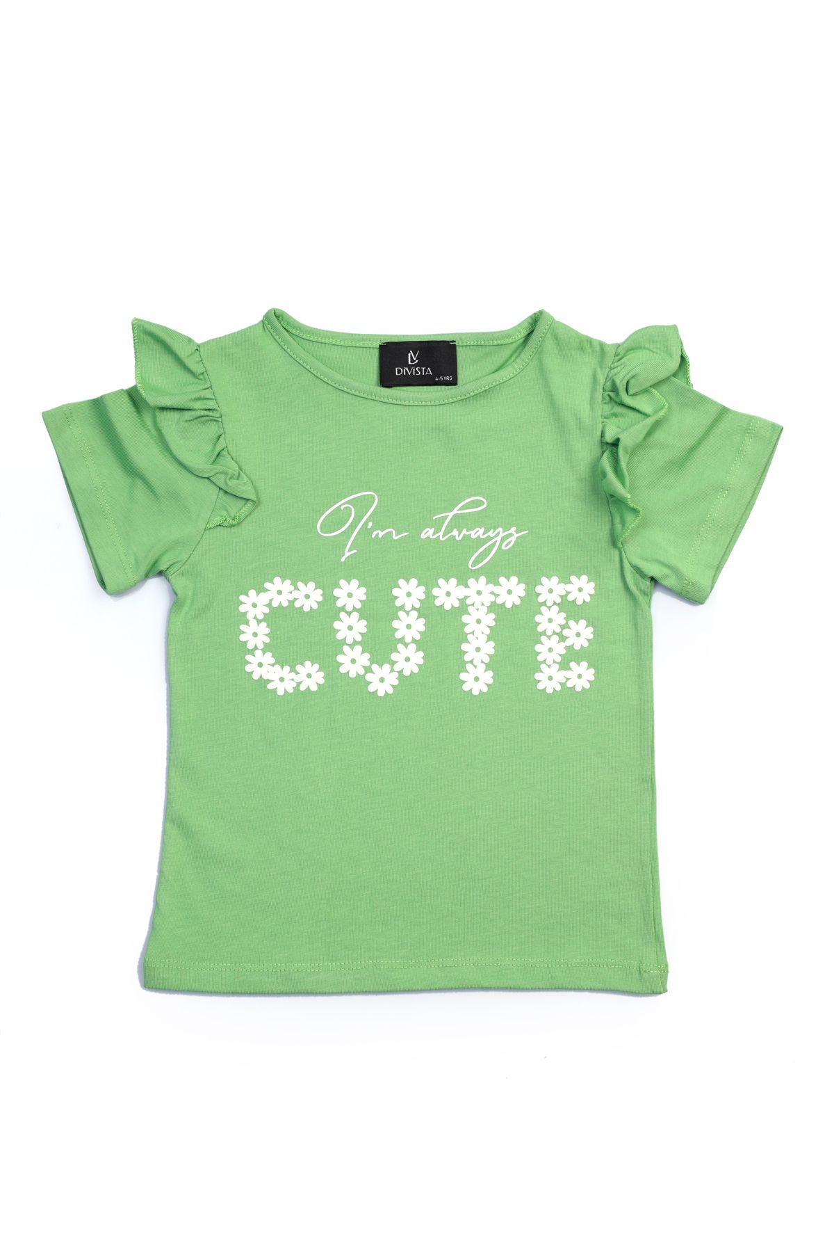 DİVİSTA Kız Çocuk Yeşil Renk Kısa Kollu Baskılı T-Shirt