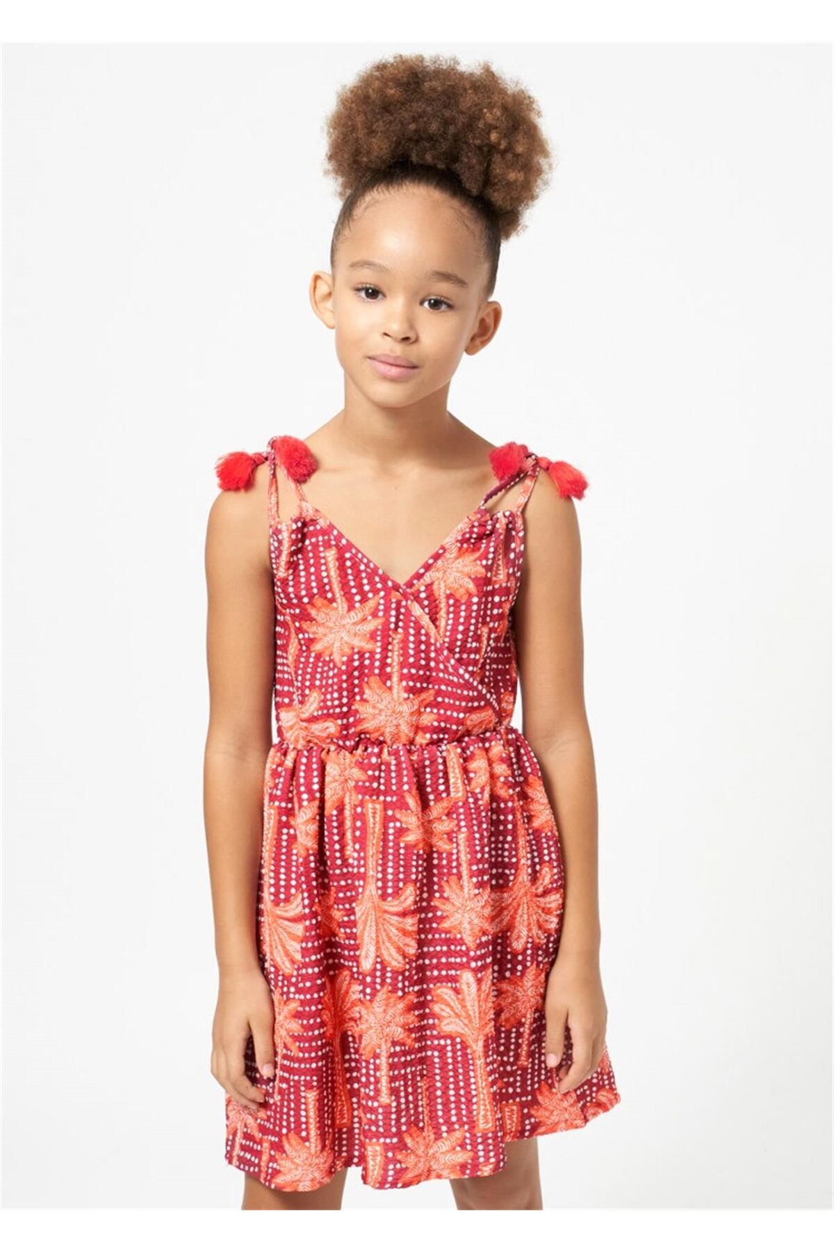 Mayoral Kız Çocuk Çiçek Baskılı Elbise Kırmızı 6951