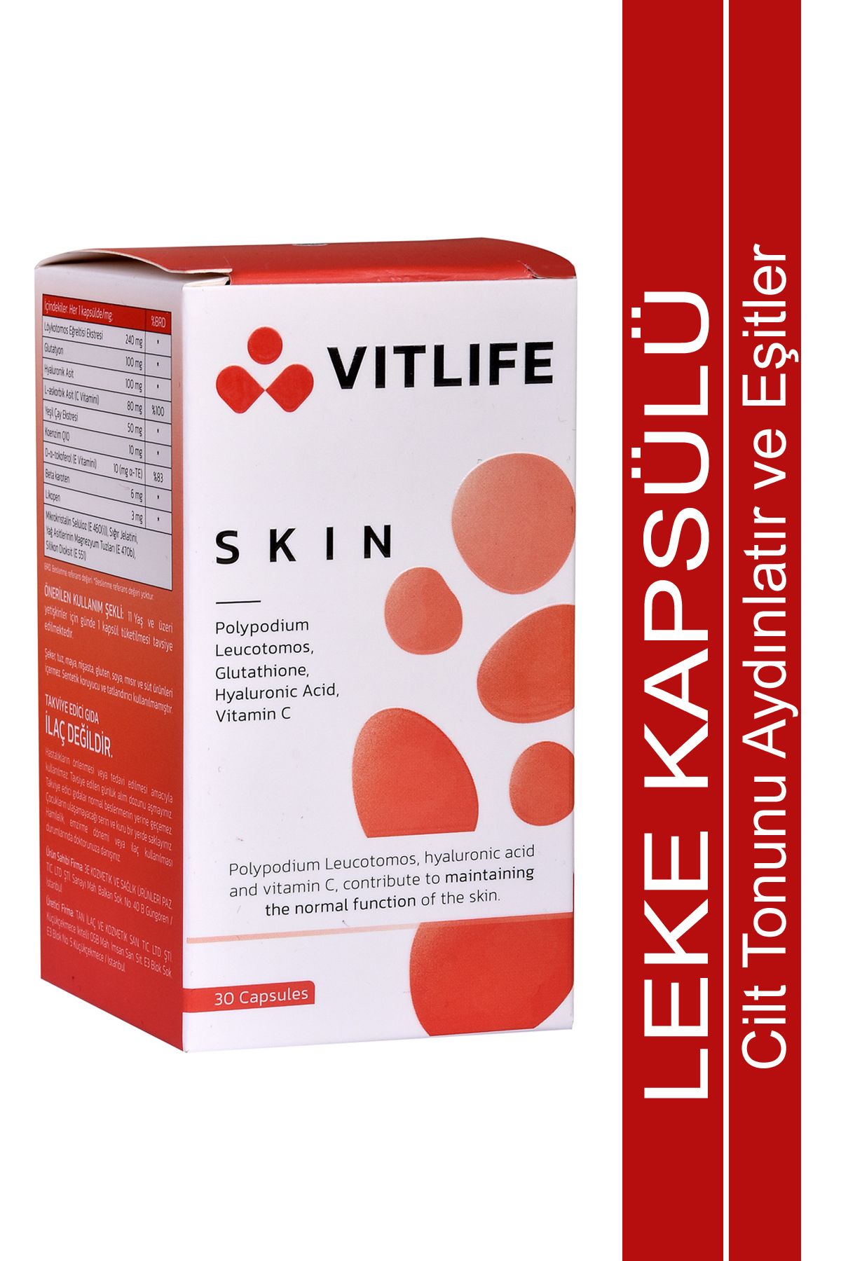 Vitlife Skin Cilt Vitamini Löykotomos Eğreltisi, Hyaluronic Acid, Vitamin C, Glutatyon, Q10