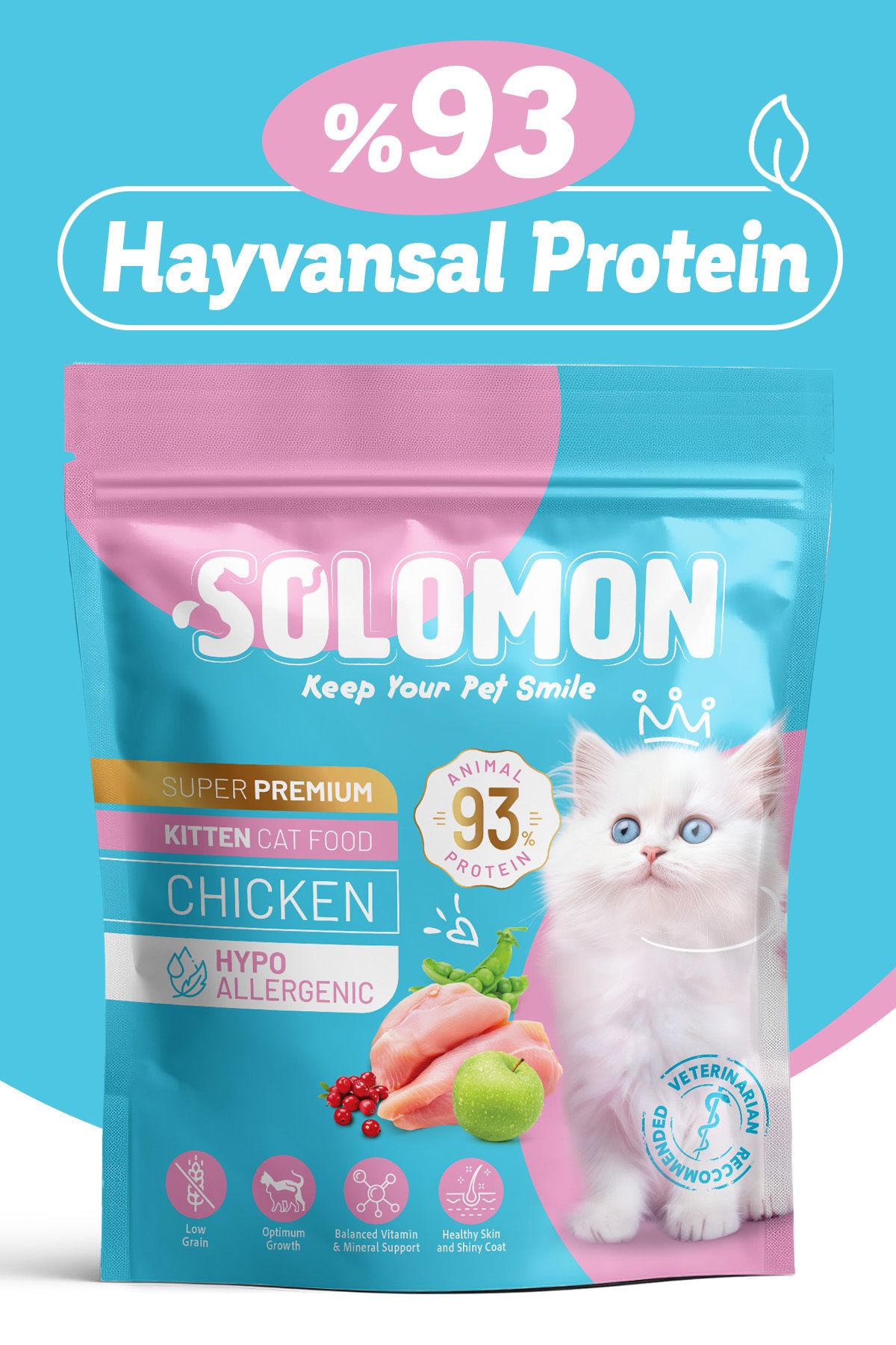 Solomon Kitten Yavru Tavuklu Süper Premium Kedi Maması 1,5 Kg - Hipoalerjenik - Düşük Tahıllı
