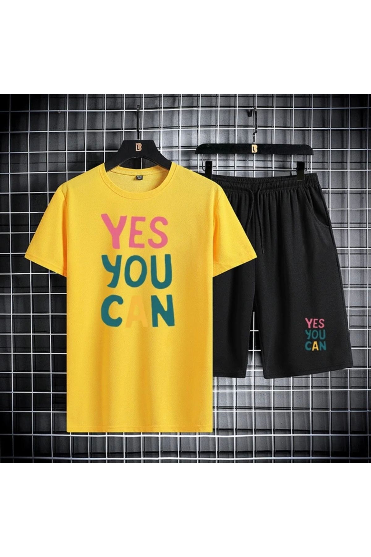 KİDS FACE ÖZEL TASARIM YES YOU CAN RENKLİ BASKILI MODERN PAMUK ERKEK ÇOCUK T-SHIRT ŞORT TAKIMI