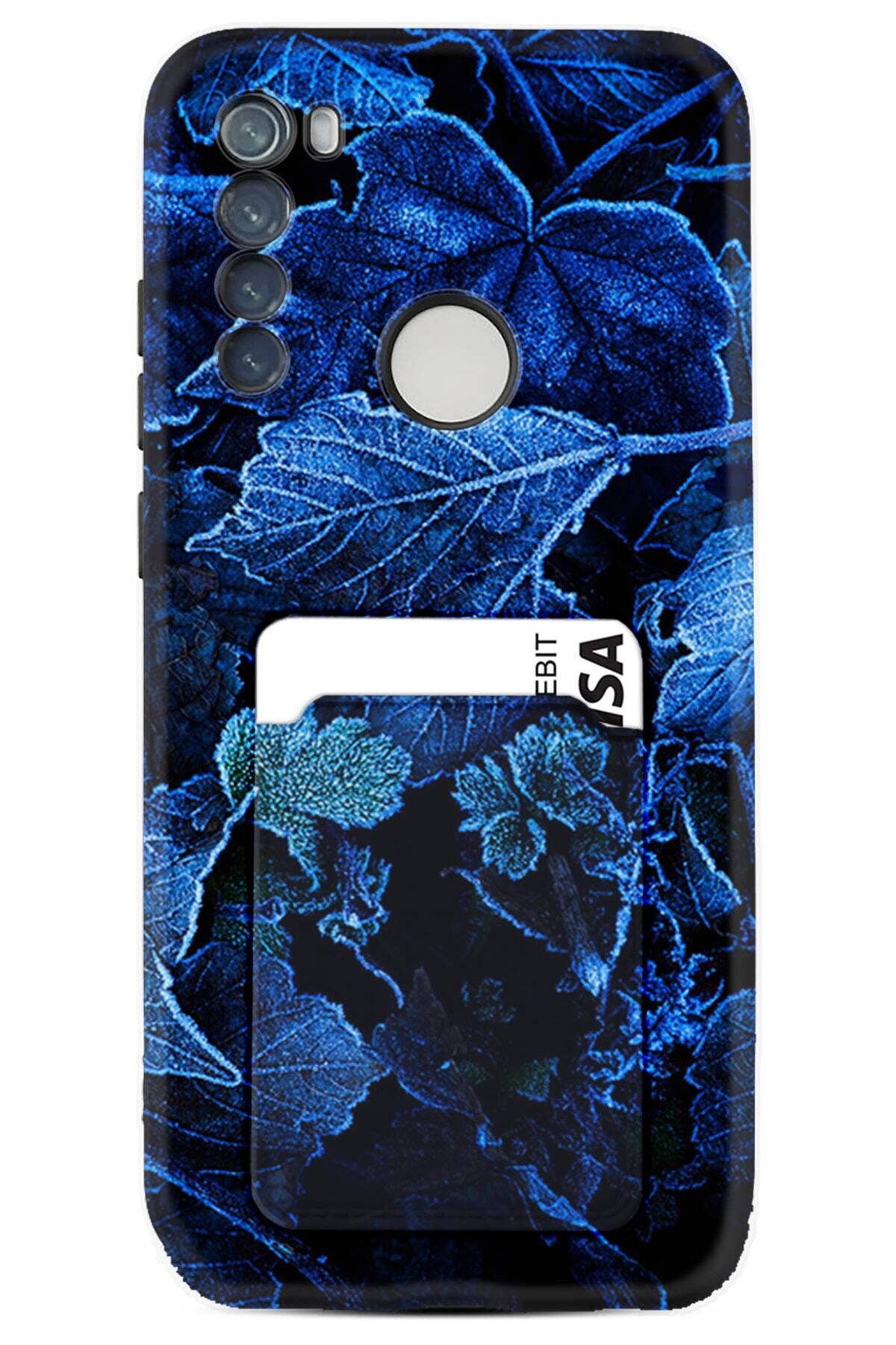 Kılıfland Xiaomi Redmi Note 8 Kılıf Kartvizitli Kartlıklı Desenli Silikon Blue Foid 1628