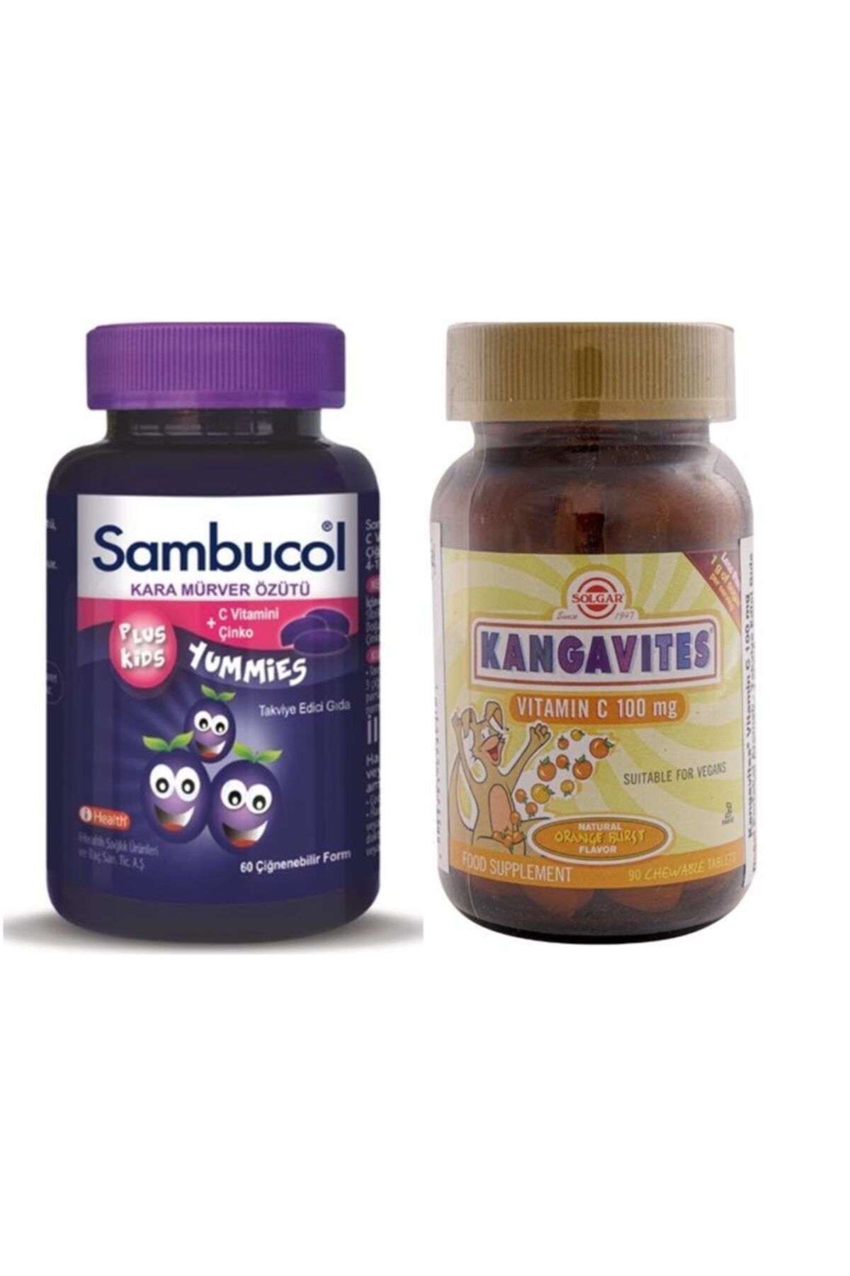Sambucol Plus Kids Yummies 60 Çiğneme Tableti+solgar Kangavites Chewable Vitamin C 100 Mg 90 Tablet