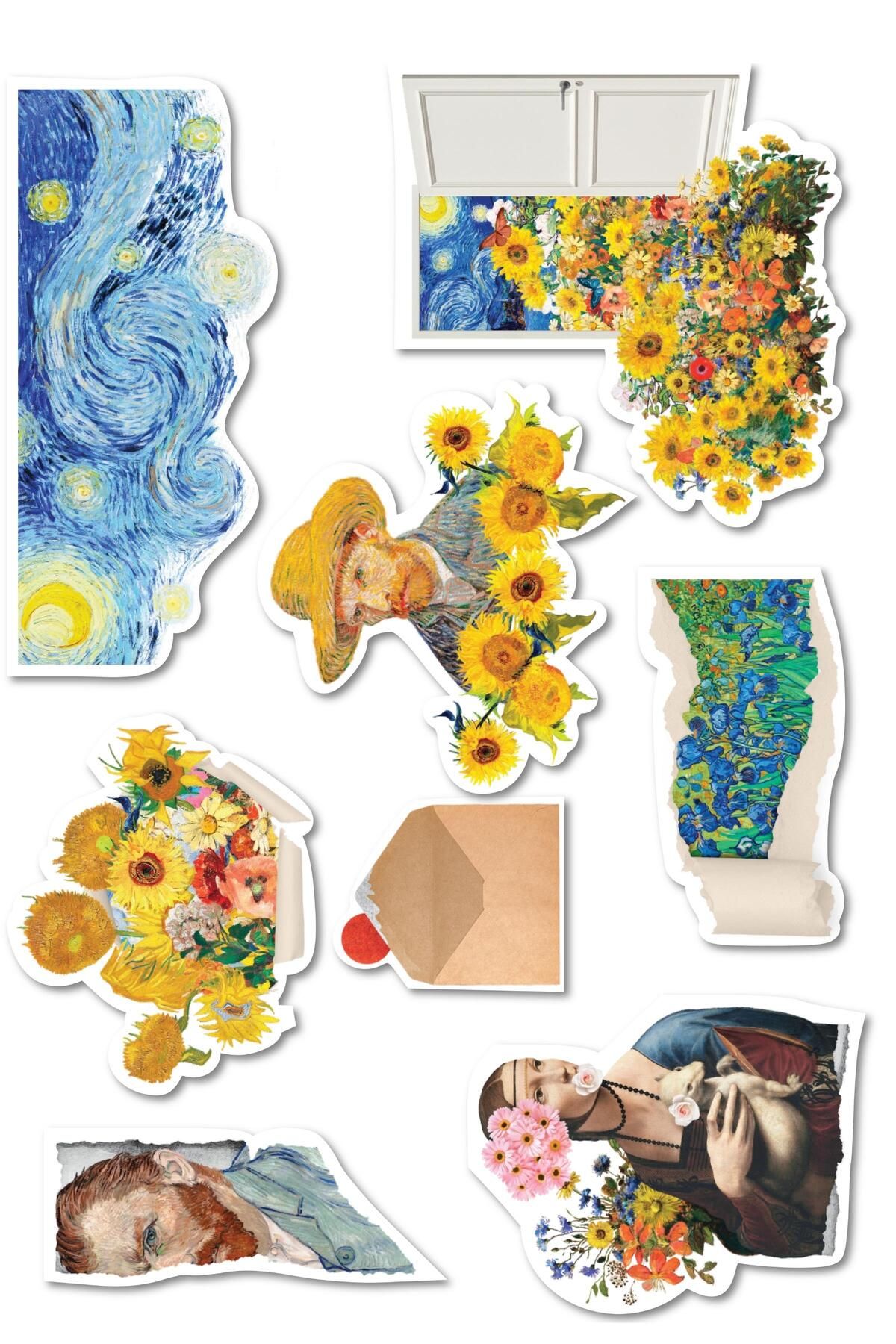 postifull Van Gogh Etiket Seti, Büyük Boy, 8 Adet Su Geçirmez, Vintage Sticker, Laptop, Telefon, Valiz Uyumlu