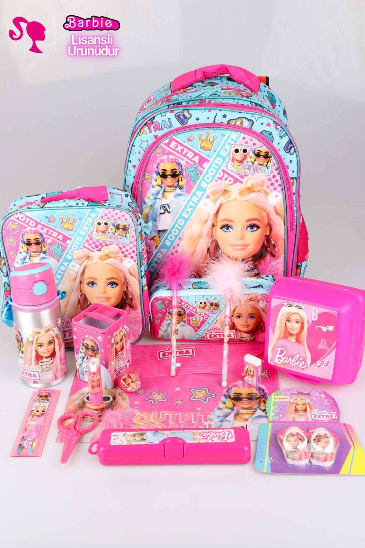 Barbie DEKOMUS İLE LİSANSLI FULL + FULL "PEMBE MAVİ PRENSES KOLEKSİYONU" BARBIE 3 BÖLMELİ OKUL,BESLENME VE