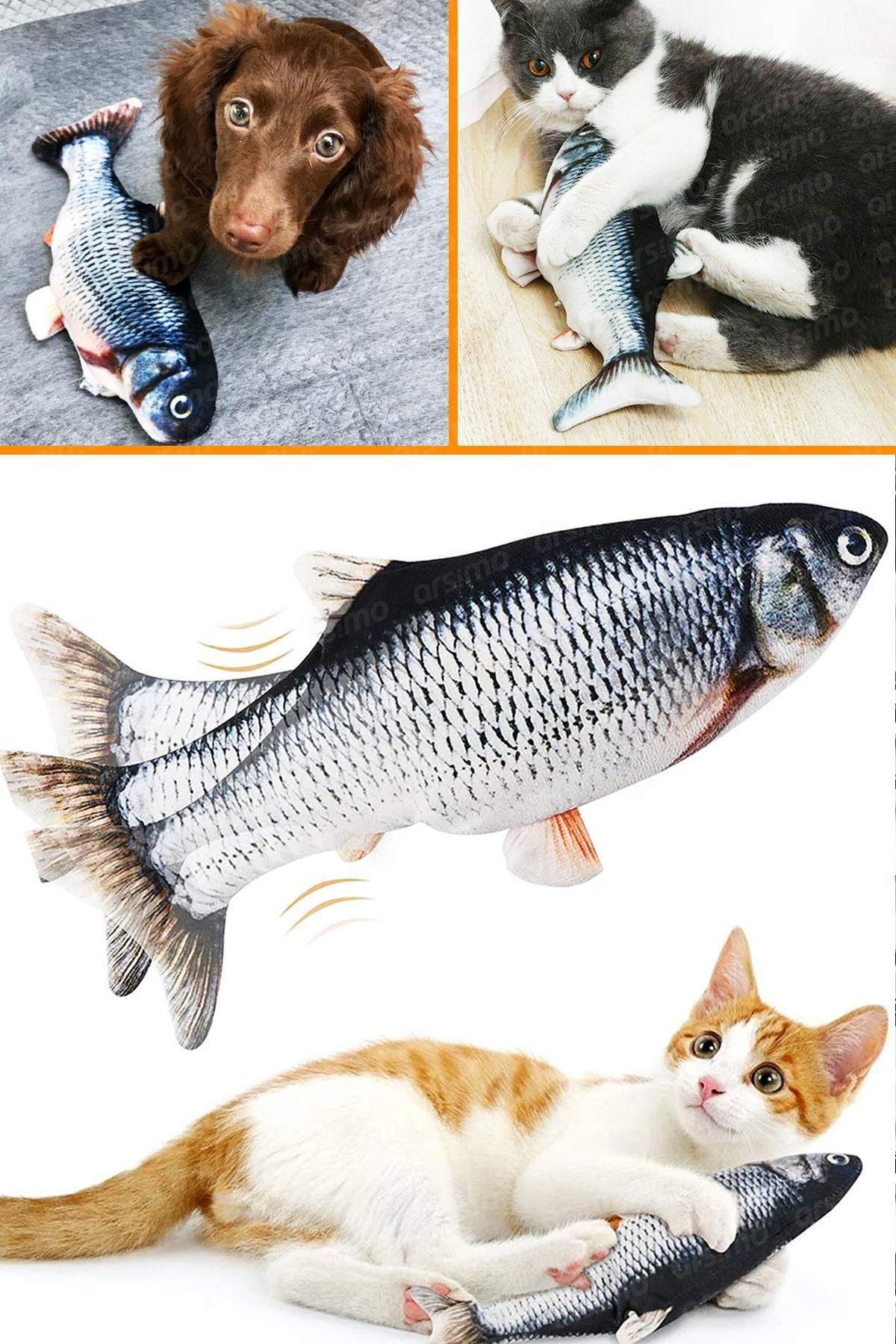 Arsimo Hareket Edebilen Sensörlü Şarjlı Balık Şeklinde Kedi Oyuncağı Catnip Kedi Otlu