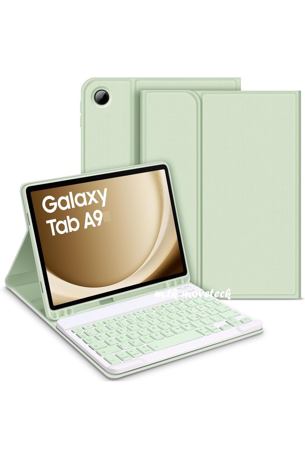 m.tk moveteck Galaxy Tab A9 8.7 İnç Uyumlu Bluetooth Özellik Standlı Kalem Bölmeli Klavyeli Kılıf SM-X110