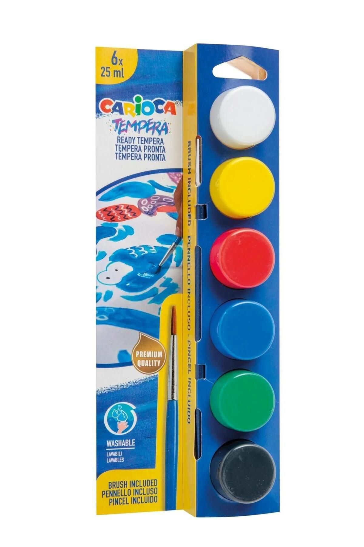 Carioca Tempera Suluboya Süper Yıkanabilir Fırçalı 25 ml 6 Renk Suluboya