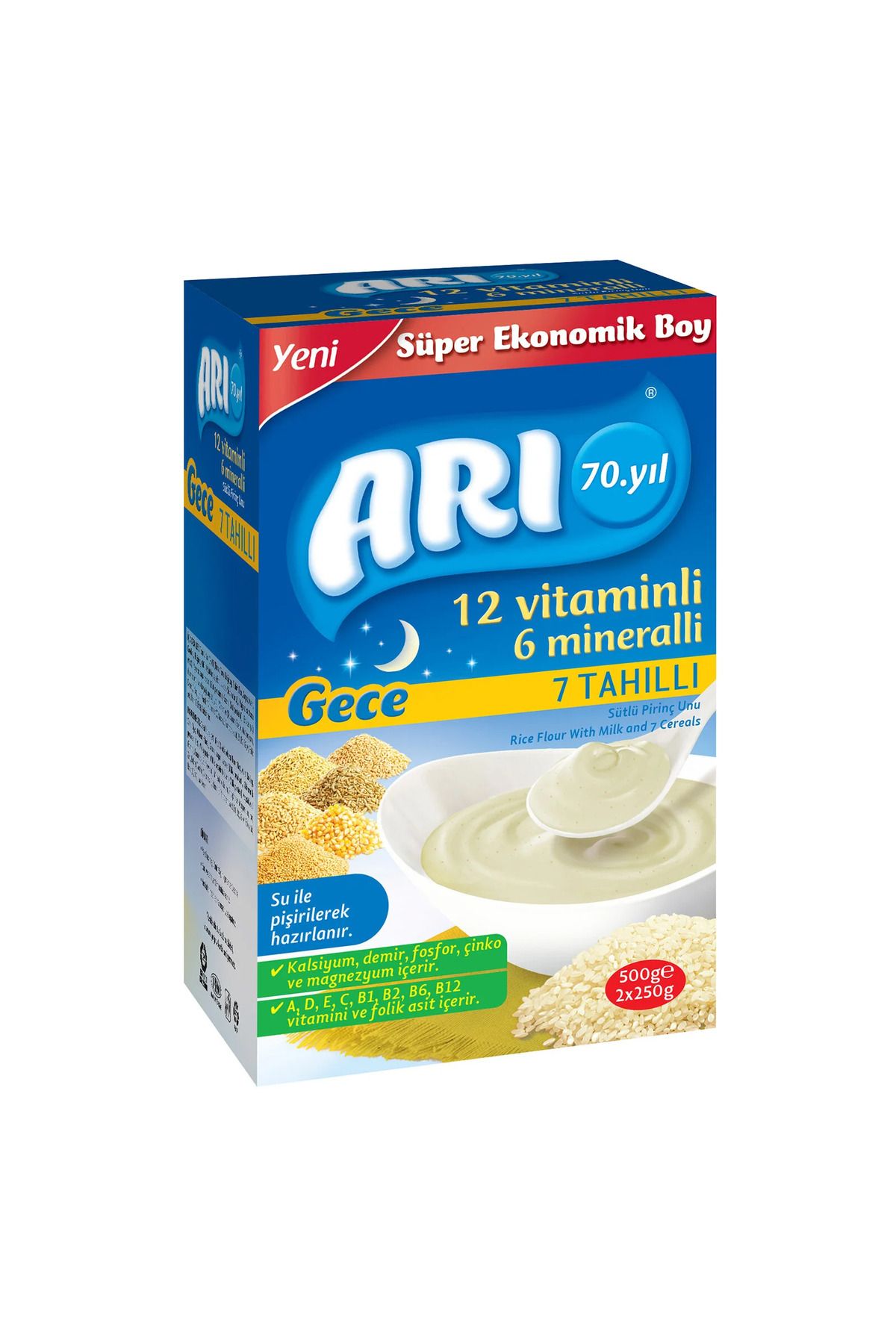 ARI 12 Vitaminli 6 Mineralli 7 Tahıllı Sütlü Pirinç Unu Gece 500 gr