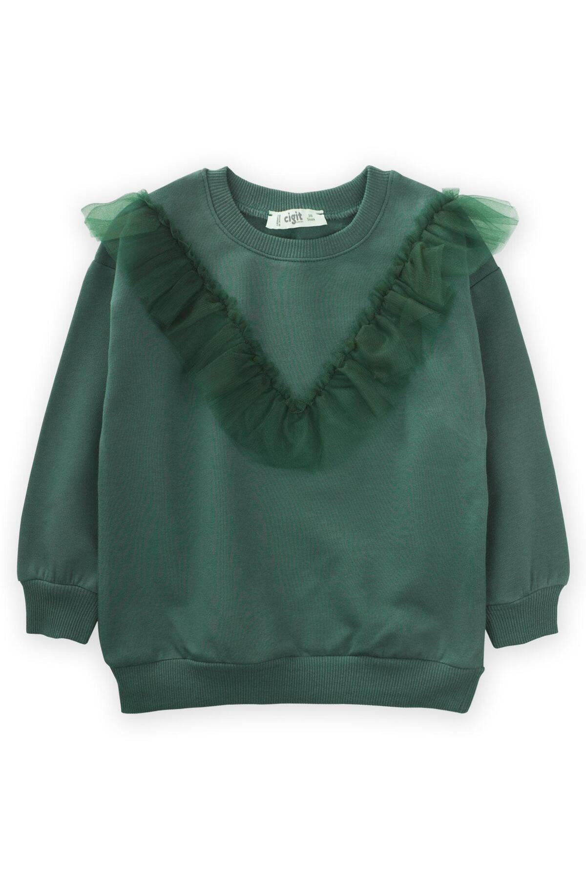 Cigit Tül Detaylı Sweatshirt 2-10 Yaş Haki Yeşil