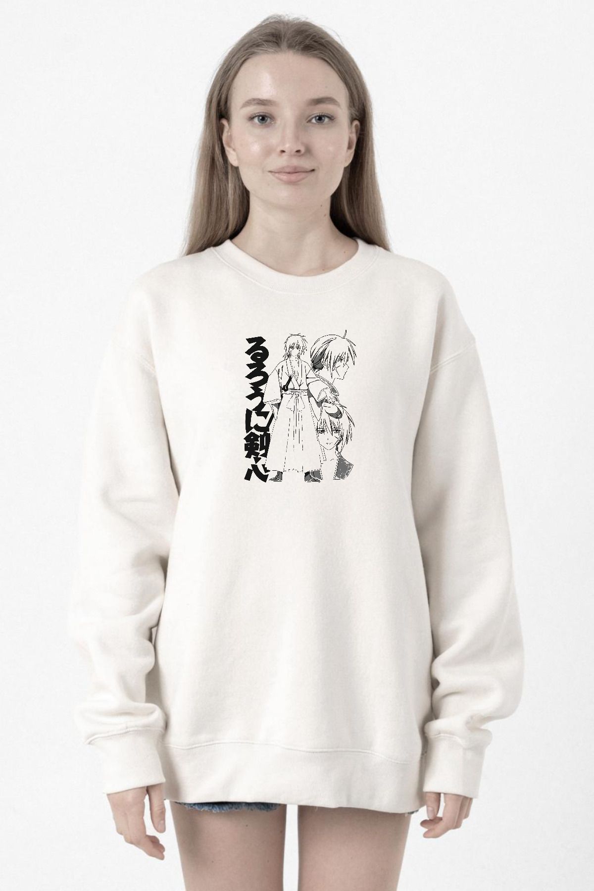 Tshirthane Rurouni Kenshin Black White Art Beyaz Kadın 2ip Sweatshirt