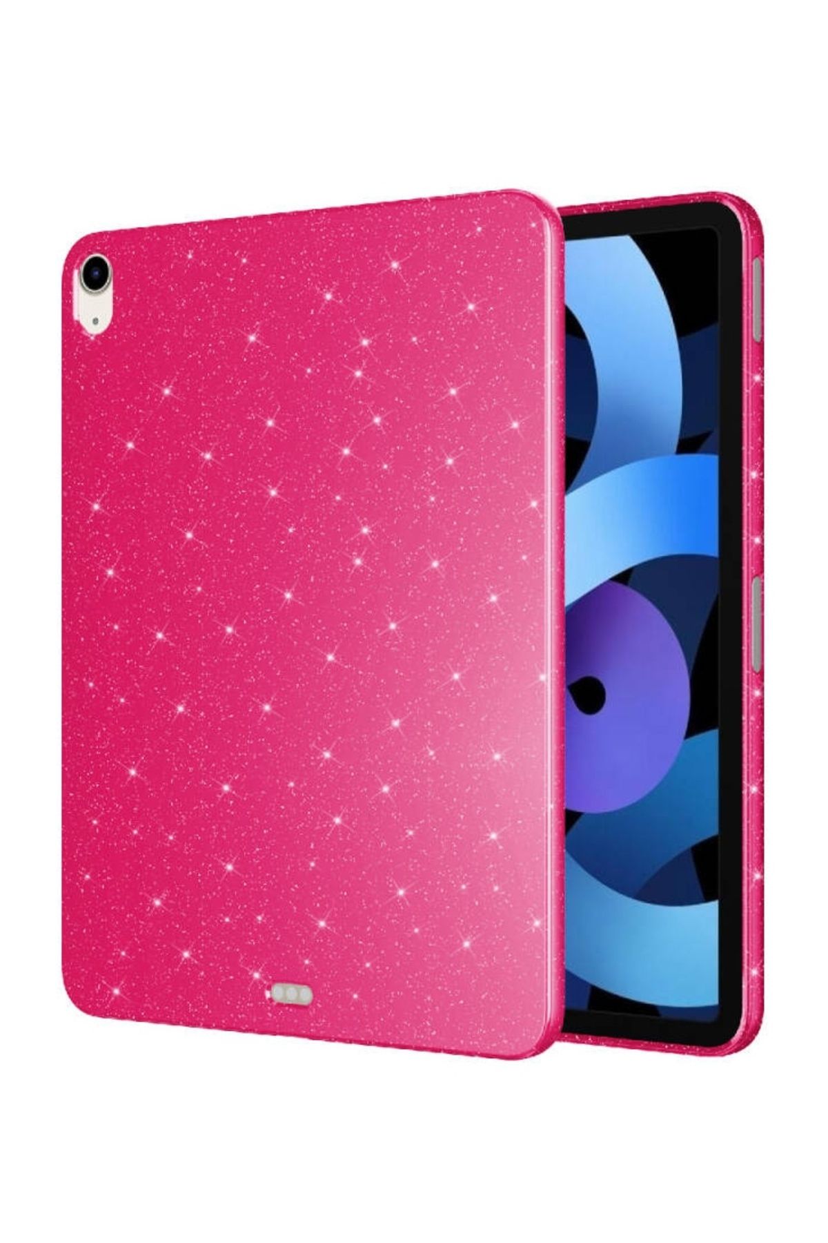 Mobilcadde iPad Air 10.9 2022 5. Uyumlu Nesil Simli Koyu Pembe Silikon Kılıf